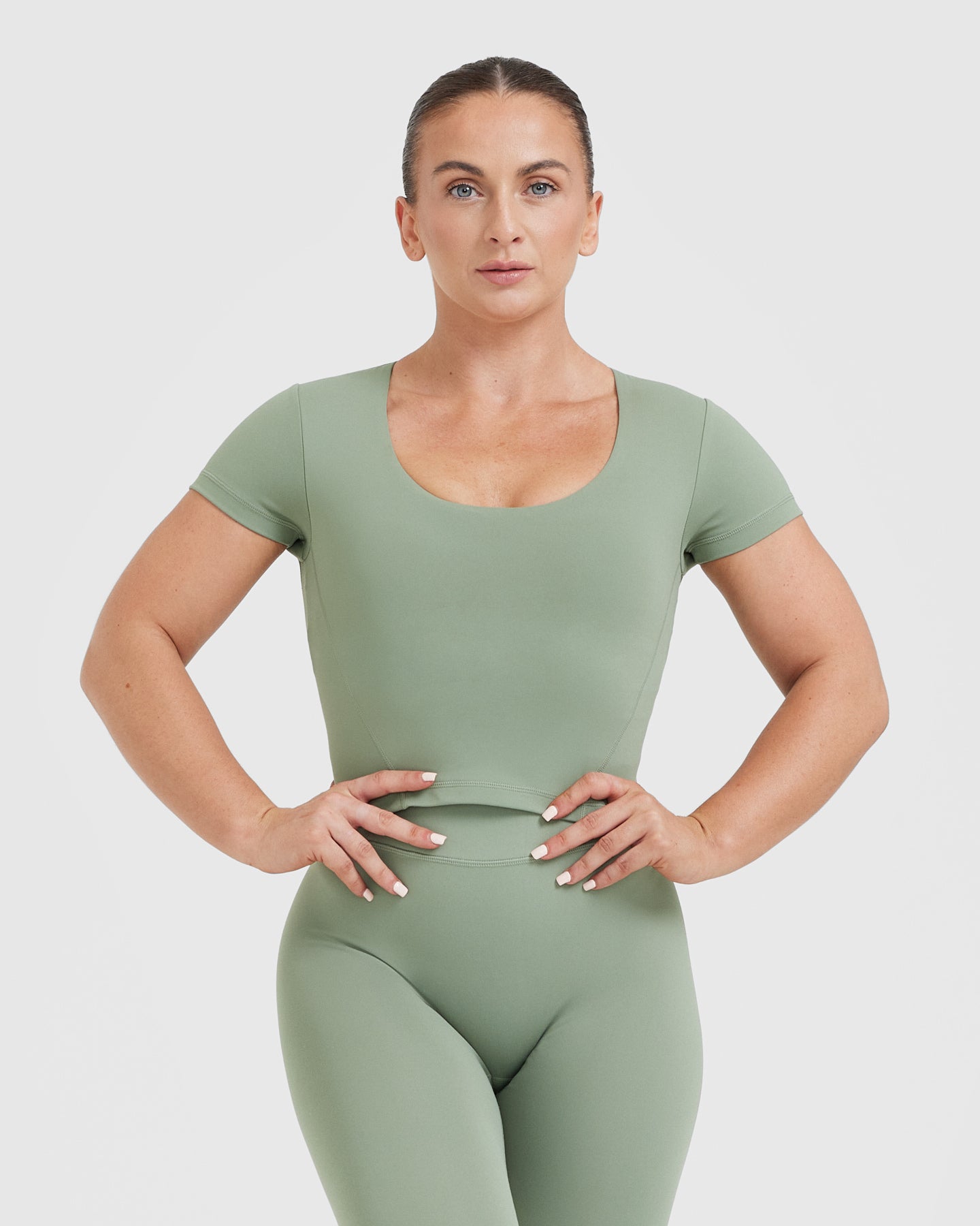 Timeless Women's Crop Short Sleeve T-Shirt - Soft Cotton Casual Top in Sage Green | Perfect for Summer Outfits, Streetwear & Everyday Wear
