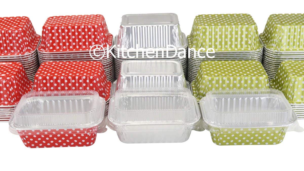 KitchenDance 6oz Disposable Aluminum Loaf Pans with Lids - 500 Pack, Red Polka Dot Design | Perfect for Baking, Meal Prep & Party Favors | Individual Sized Mini Loaf Pans #4004