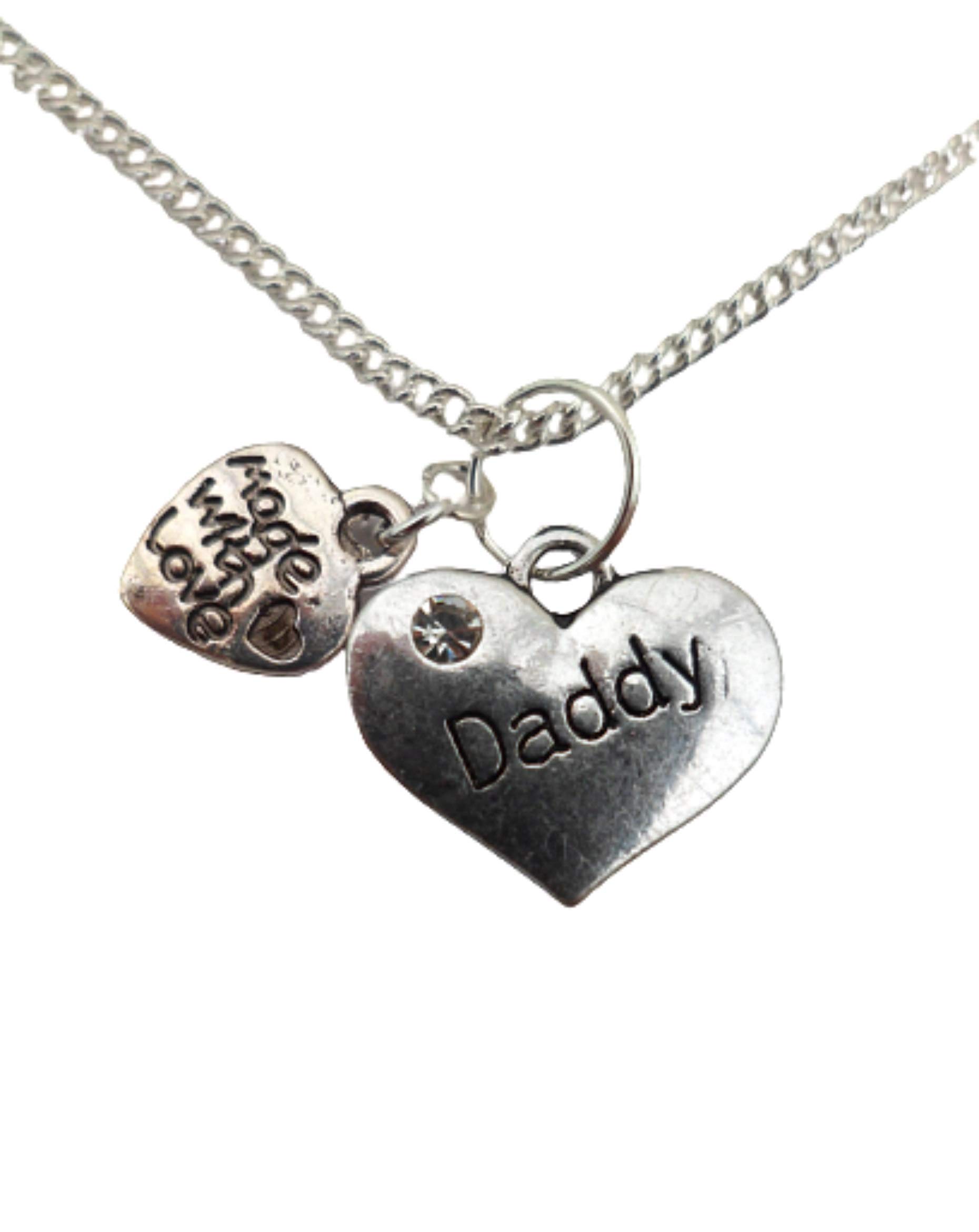 Silver Plated Daddy Heart Gem Charm Necklace - Elegant Jewelry Gift for Dad, Father's Day, Anniversary & Special Occasions