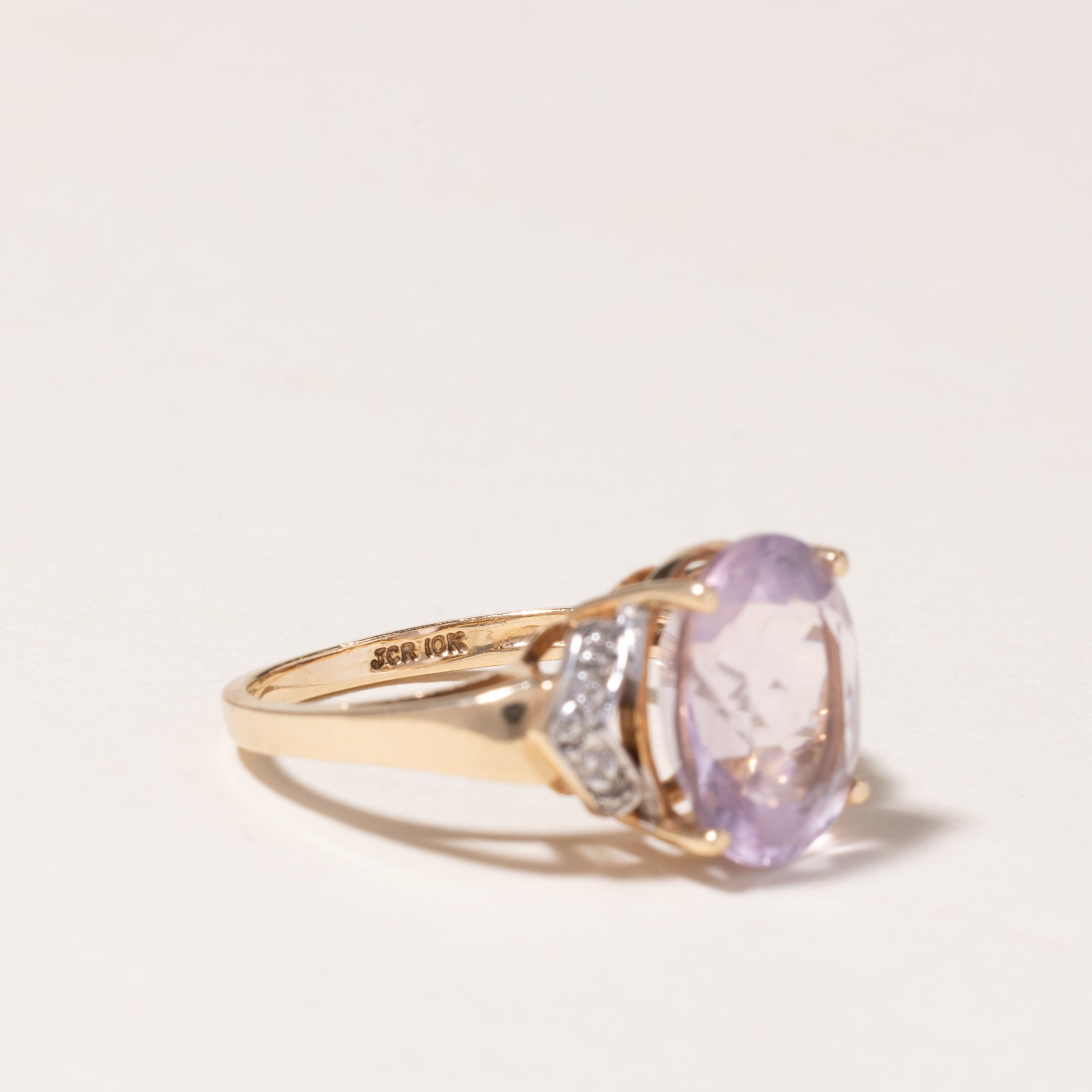 10K Yellow Gold Pink Quartz & Diamond Ring | 4.12ct Pink Quartz, 0.02ctw Diamond | Size 5.25 | Elegant Engagement, Anniversary Gift for Her | Perfect for Valentine's Day, Wedding & Special Occasions