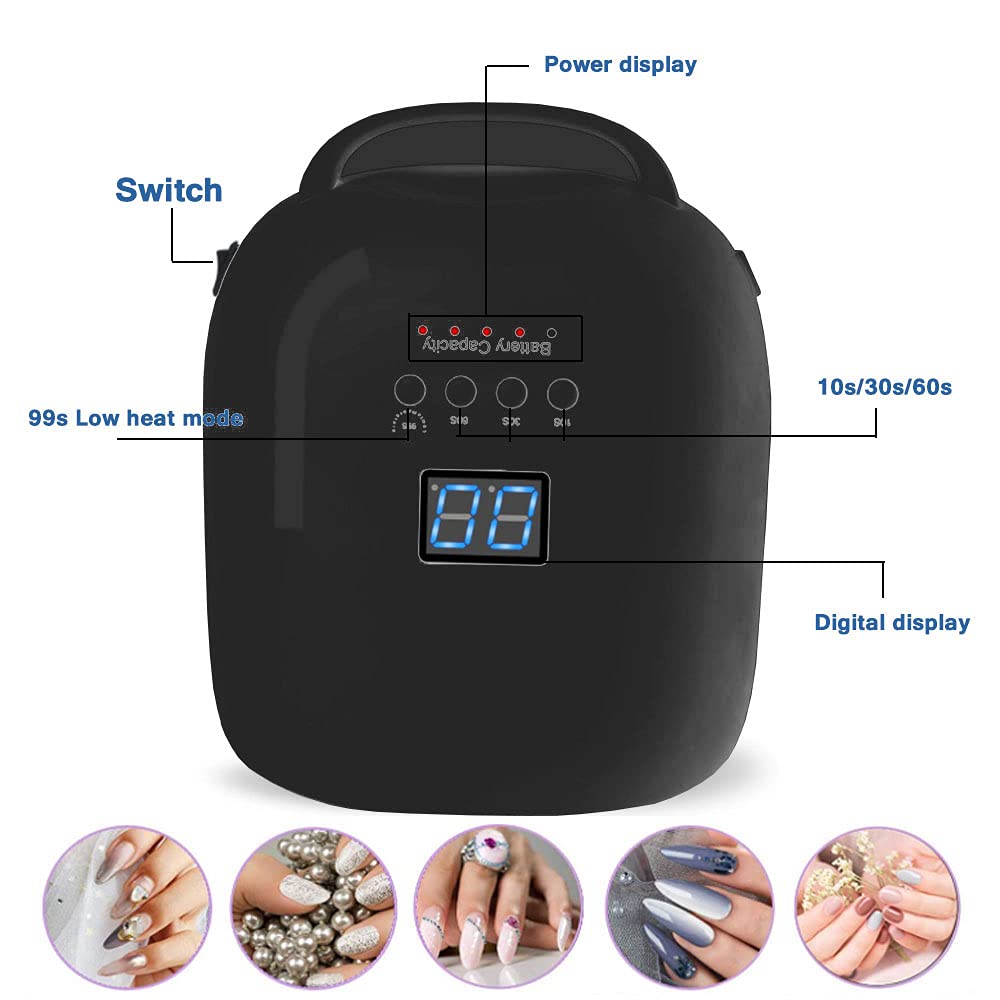 Professional 86W LED Gel Nail Lamp - Rechargeable Cordless UV Nail Dryer with 18000mAh Battery, Wireless Fast Curing for Gel Polish - Perfect for Home Manicures & Salon Nail Art