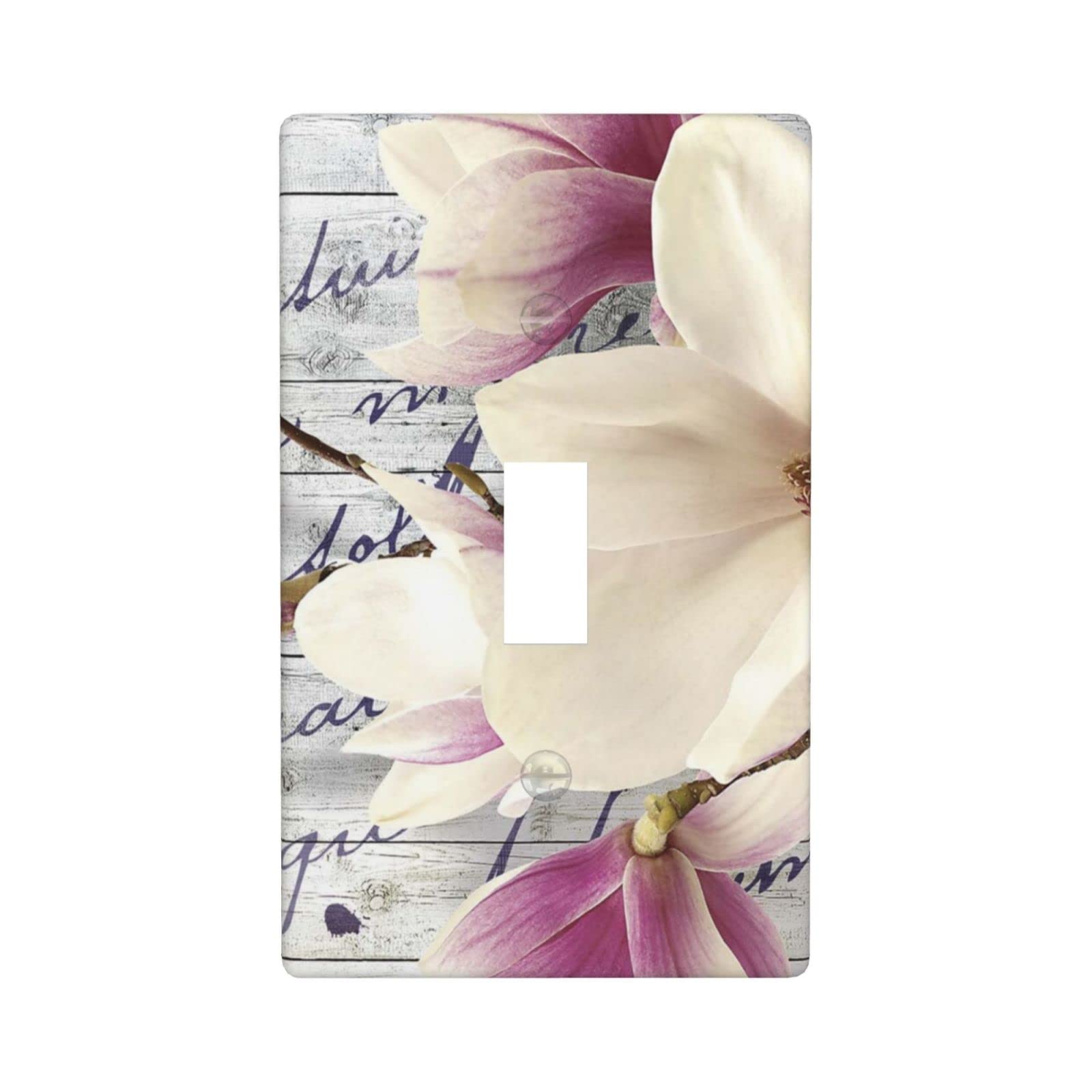 Vintage Magnolia Flower Light Switch Cover - Single Toggle Wall Plate, Decorative 1 Gang Switch Plate for Kitchen, Bathroom, Bedroom - 4.5 x 2.76 Inch - Elegant Home Decor for Farmhouse, Cottage & Vintage Style Interiors