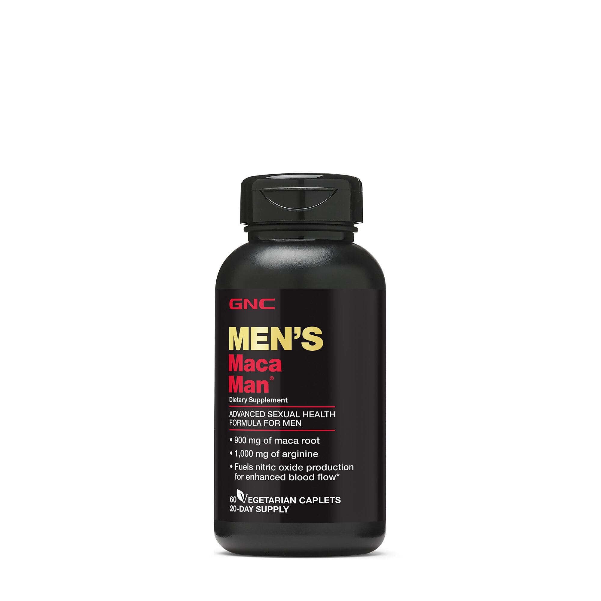 GNC Maca Man - Maca Root & Arginine Supplement for Enhanced Blood Flow & Energy - 60 Vegetarian Capsules - Supports Stamina & Vitality for Men's Health
