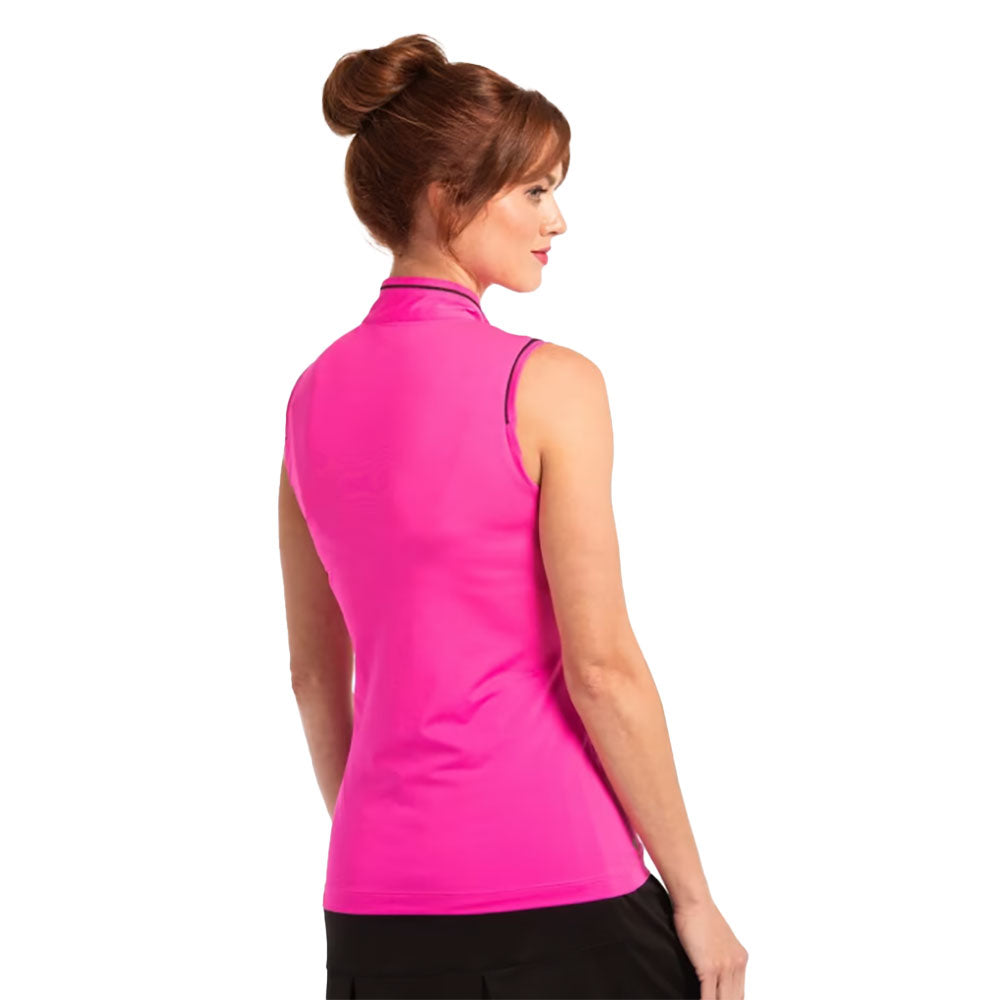 EP New York Women's Mock Neck Contrast Piping Sleeveless Golf Polo Shirt - Breathable & Stylish for Golf, Tennis & Casual Wear