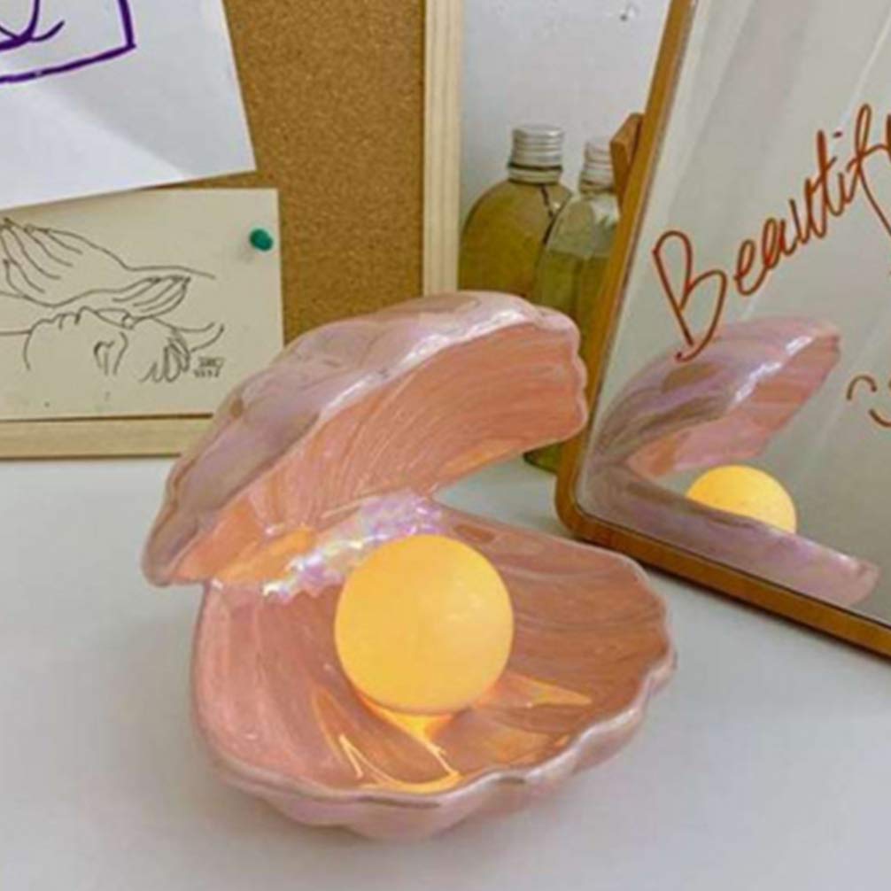 BESPORTBLE Shell Lamp with Pearl Design - Ceramic Night Light for Home, Bedroom, Desktop & Bedside Decor - Pink Decorative Lamp for Relaxation & Ambiance