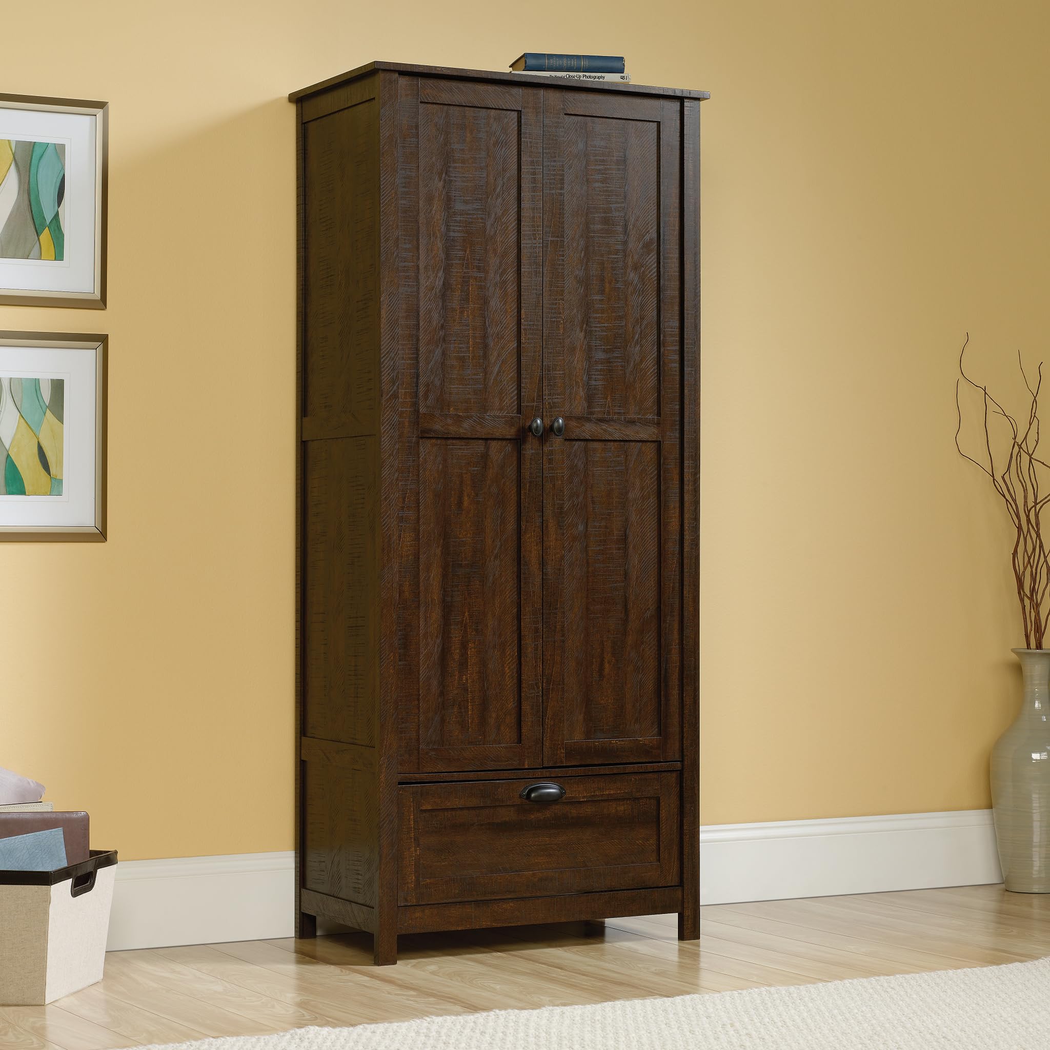 Sauder Rustic Walnut Storage Cabinet - Pantry Organizer for Kitchen, Bathroom & Office - Wooden Cupboard with Adjustable Shelves for Home Organization