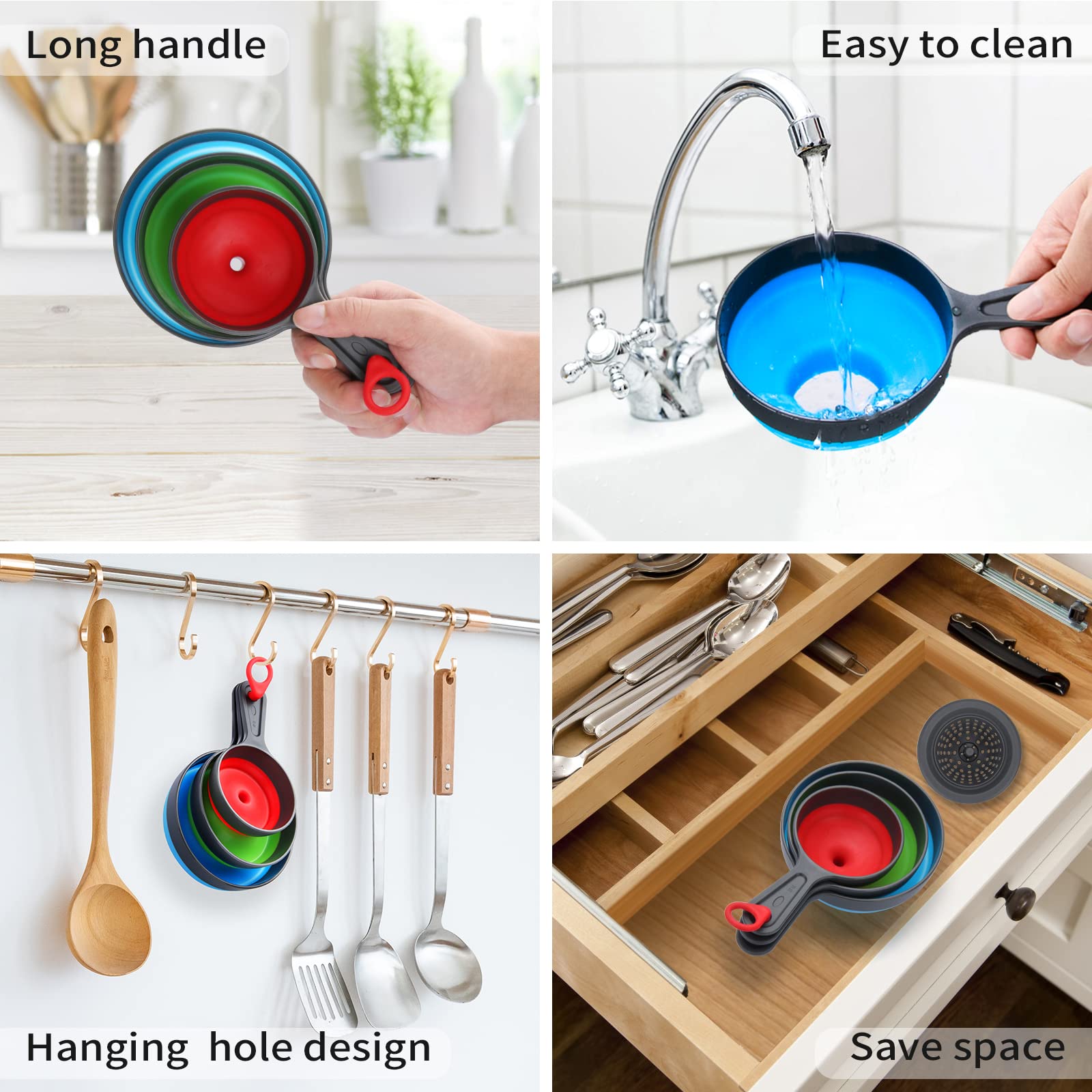 Dokpod Collapsible Silicone Kitchen Funnel with Strainer - Wide Mouth Canning & Bottle Filling Funnel with Filter - Perfect for Home Brewing, Oil Transfer, and DIY Projects