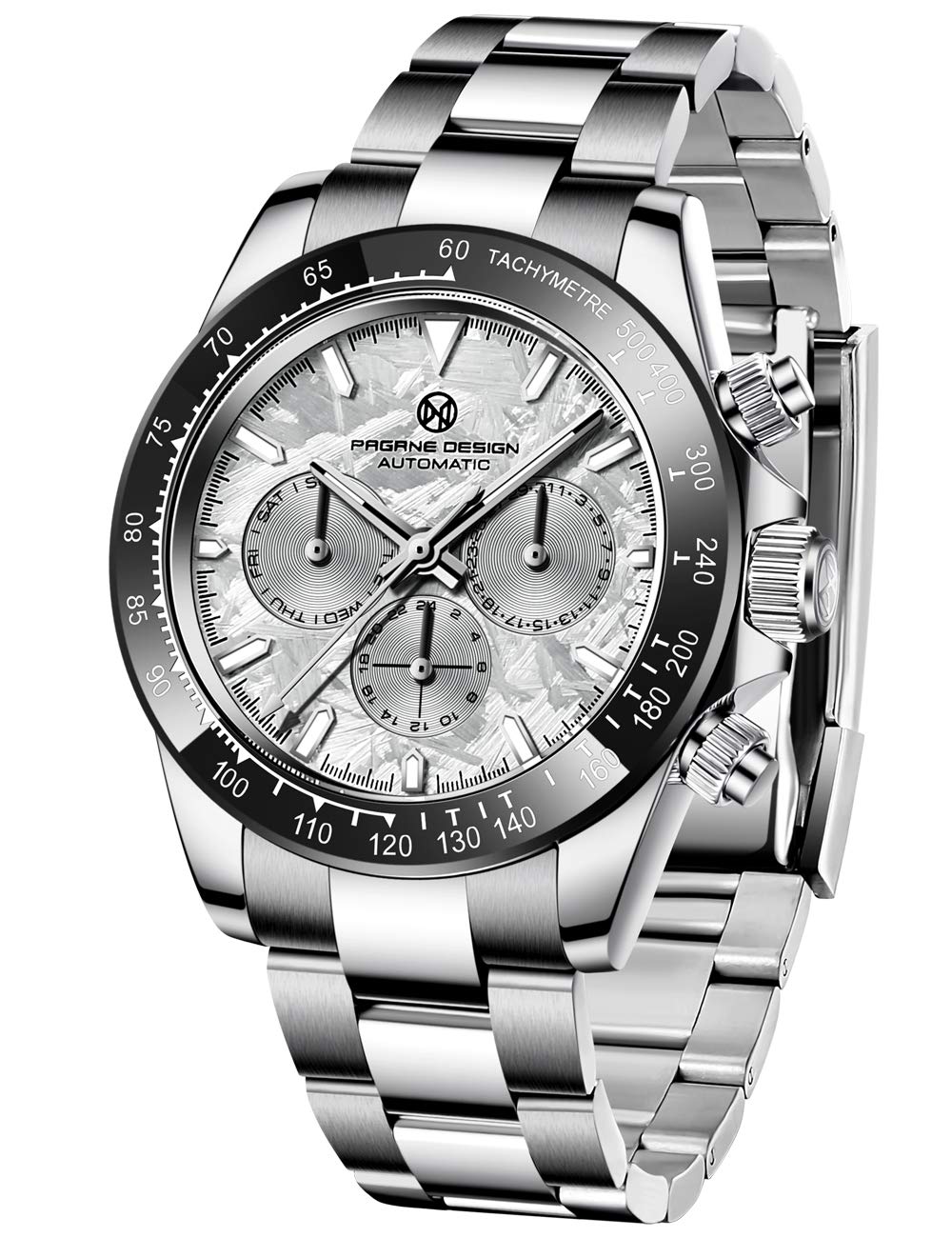 Premium PAGRNE Automatic Men's Watch - Scratch-Resistant Sapphire Crystal, Date Display, 100M Waterproof, Stainless Steel Bracelet | Dress Watch for Business, Formal & Casual Wear | Ideal Gift for Men