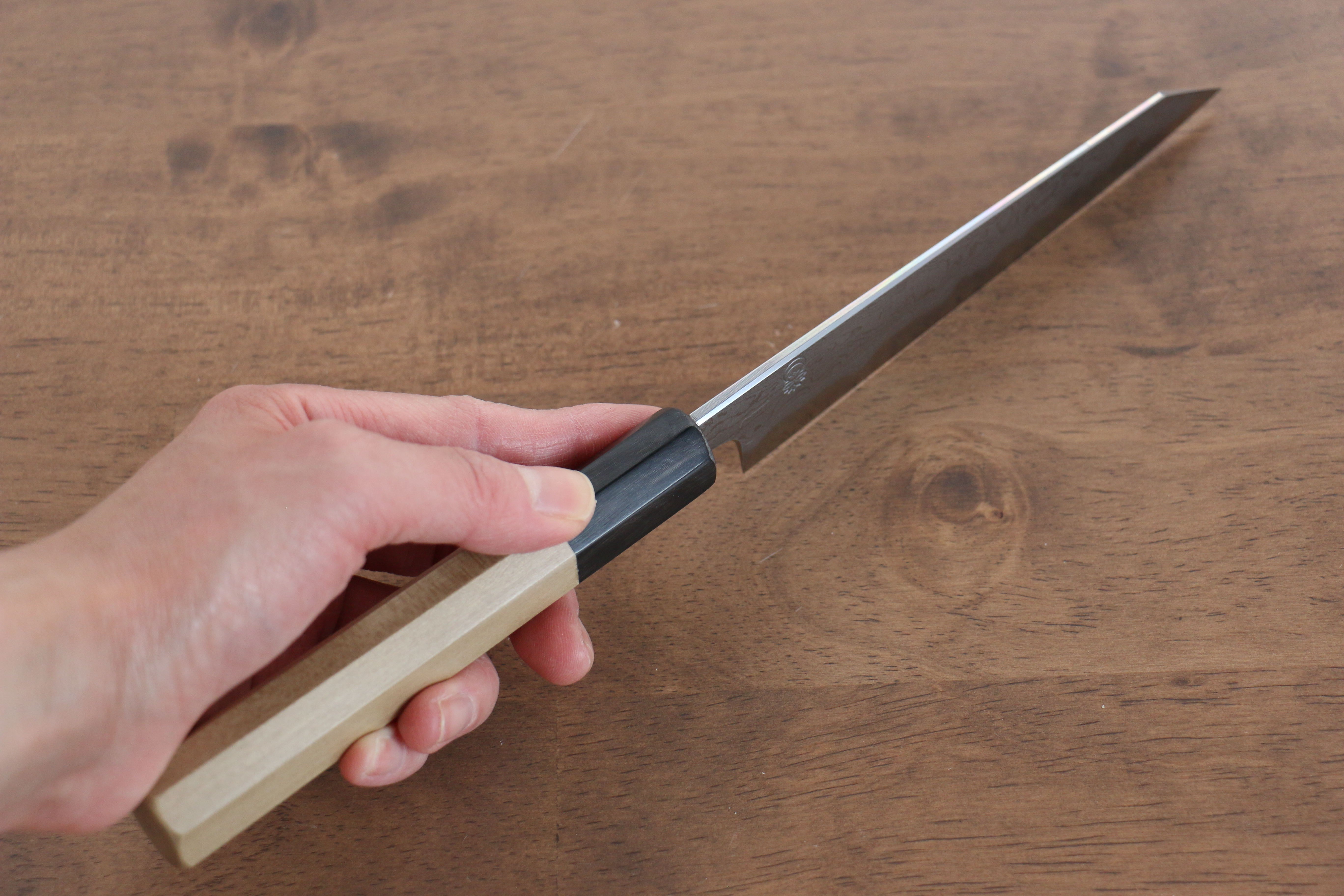 Premium Kikuzuki Blue Steel No.1 Damascus Kiritsuke Petty Knife 135mm with Magnolia Wood Handle - Perfect for Sushi, Vegetables & Precision Kitchen Tasks