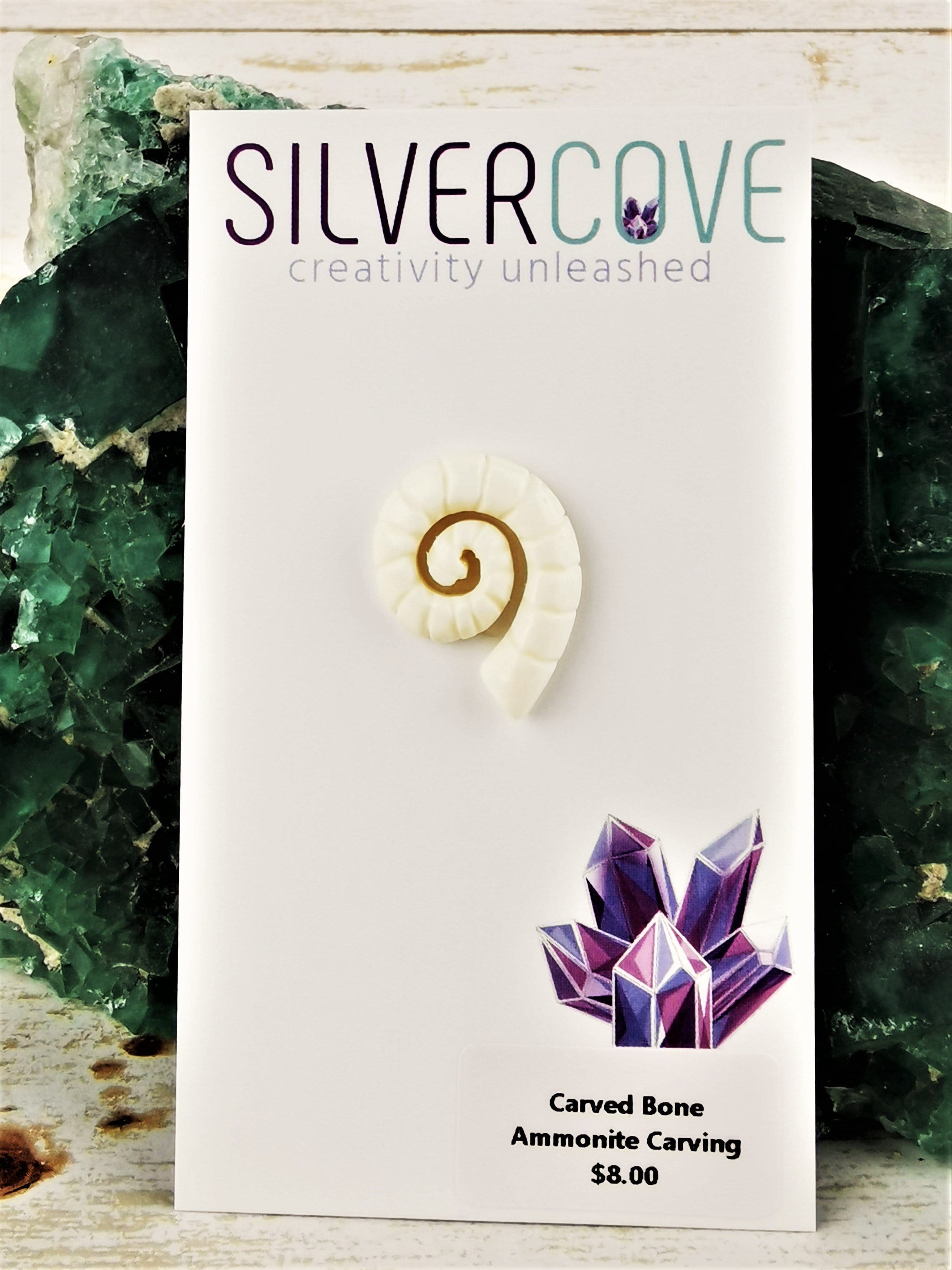 Authentic Carved Bone Ammonite Fossil - Unique Home Decor & Spiritual Healing Stone for Meditation & Yoga Spaces