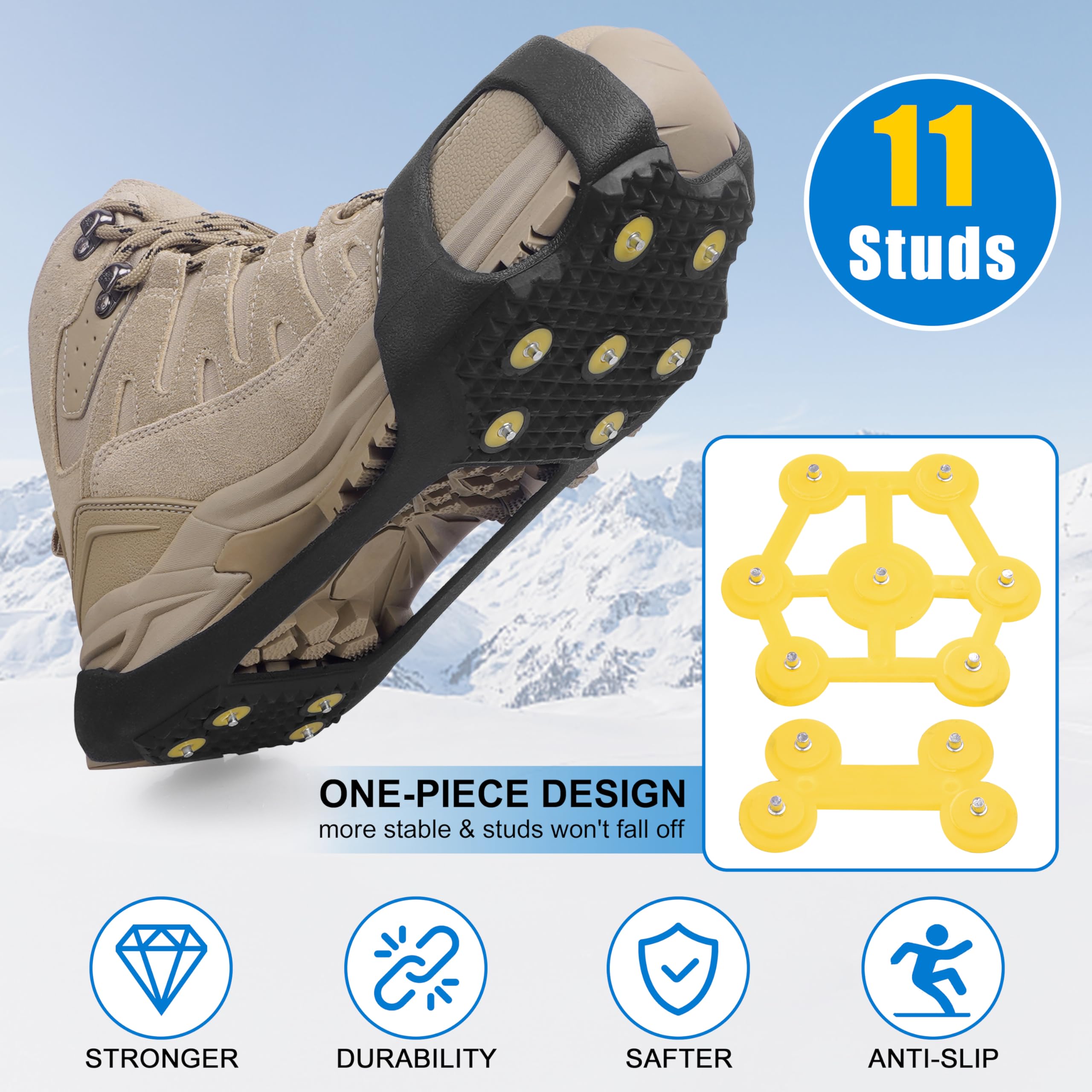 11-Stud Ice Cleats for Shoes & Boots - Anti-Slip Snow Traction Crampons for Men & Women | Perfect for Winter Hiking, Dog Walking & Icy Commutes
