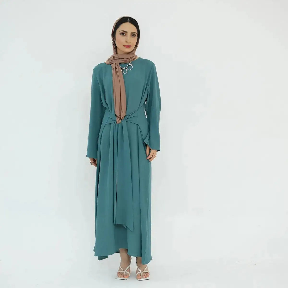 Elegant Wrinkle-Free Tie Front Muslim Abaya Dress for Women - Modest & Stylish Prayer Dress for Daily Wear, Mosque, and Special Occasions