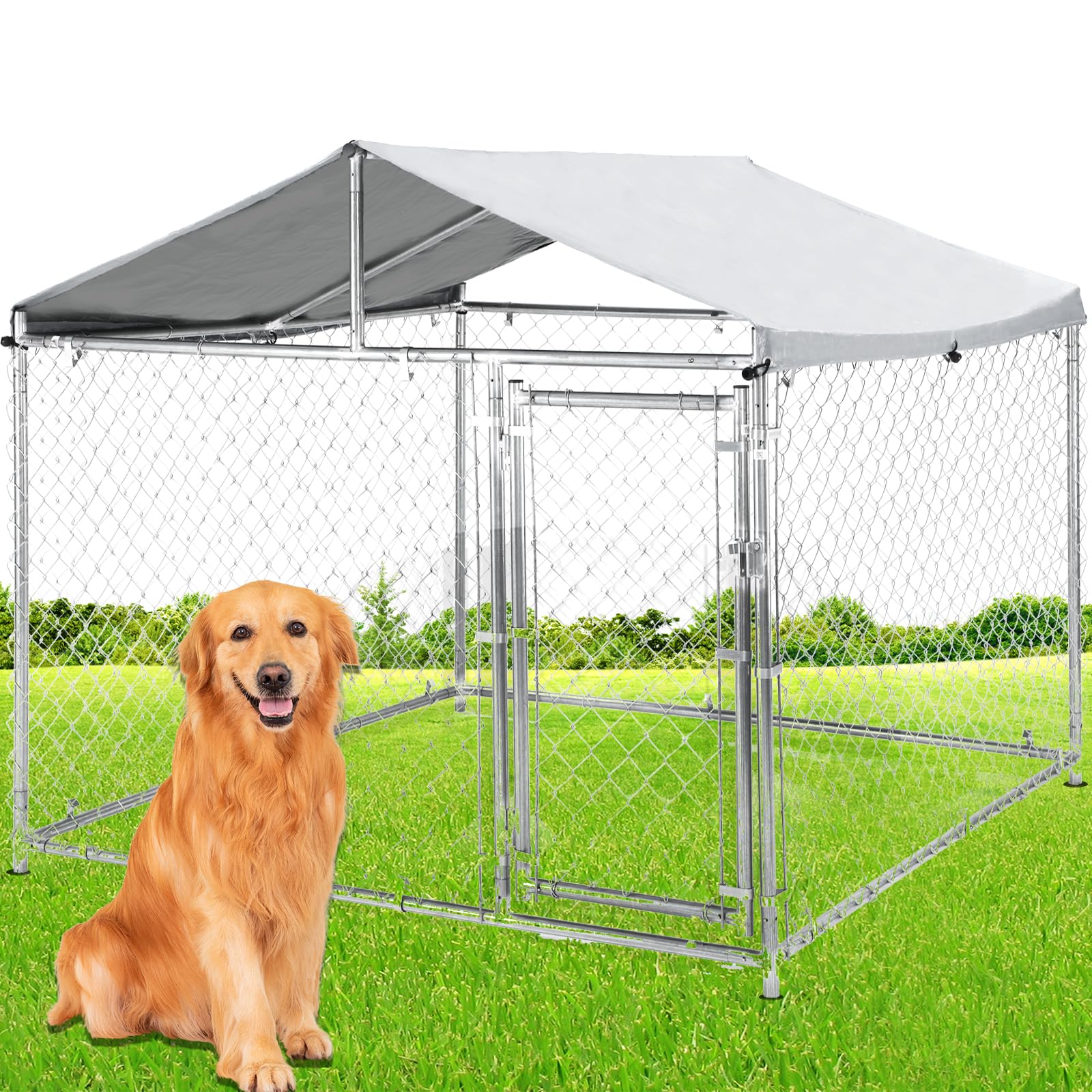79 Inch Heavy Duty Galvanized Steel Outdoor Dog Kennel for Large Dogs - UV-Resistant Waterproof Cover & Secure Lock - Welded Wire Playpen Fence for Rabbits, Chickens - Perfect for Backyard, Garden, and Pet Safety
