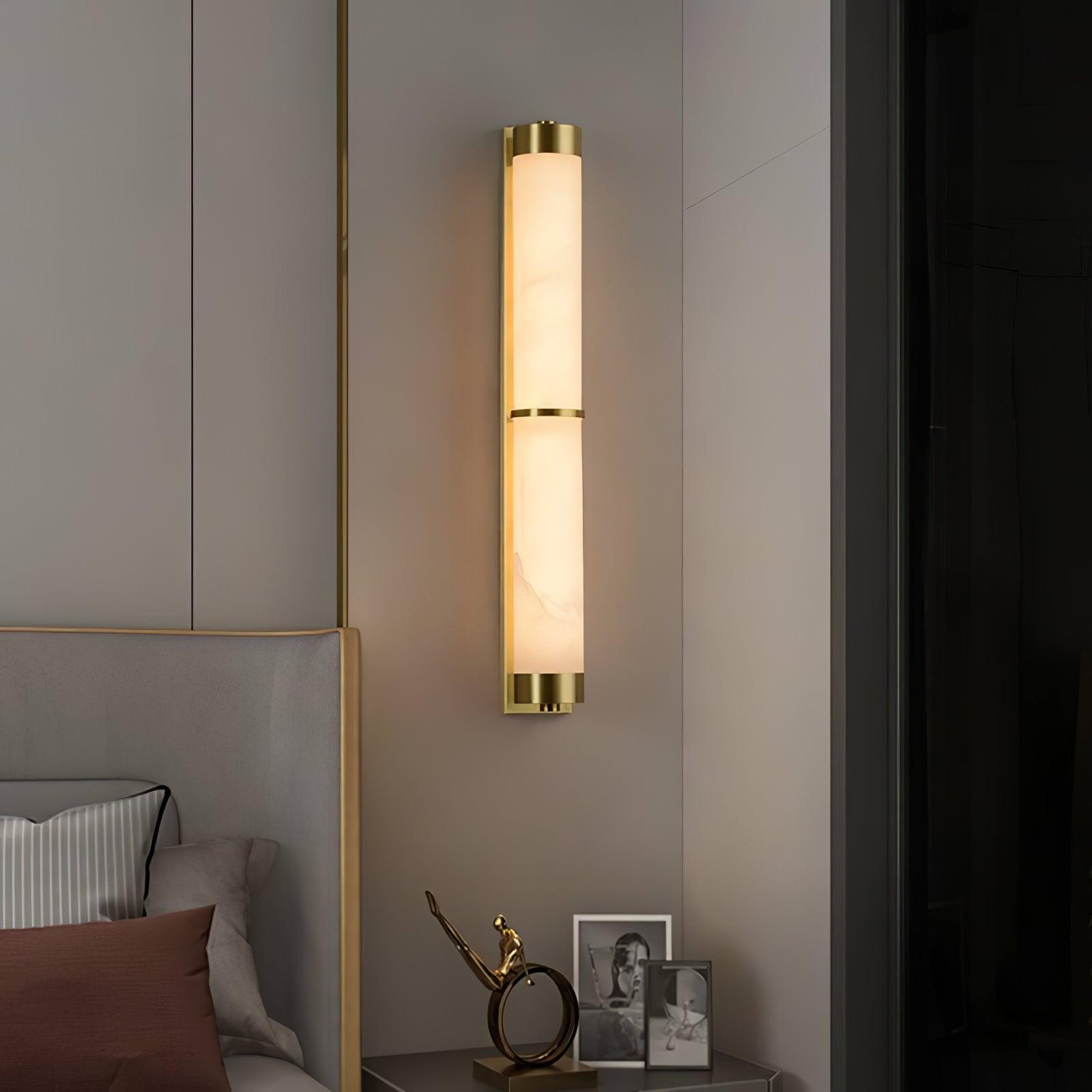 Cylindra Alabaster Brass Wall Light - Modern Sconce for Bedroom, Living Room & Hallway Lighting | Dimmable Indoor/Outdoor Fixture