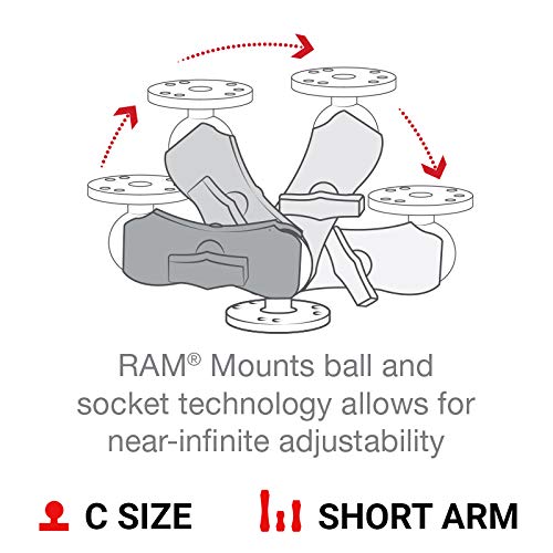 RAM Mounts Double Socket Arm RAM-201U-B Short Arm for RAM C Size 1.5