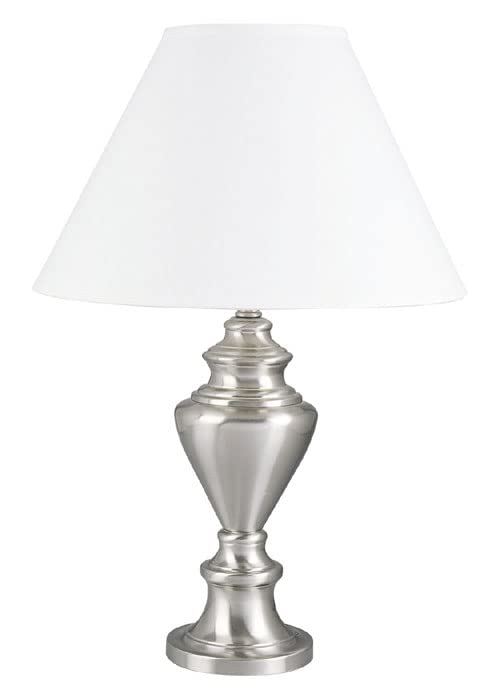 Modern Metal Table Lamp in Satin Nickel Finish - Adjustable LED Desk Light for Home Office, Bedroom Nightstand & Living Room Decor
