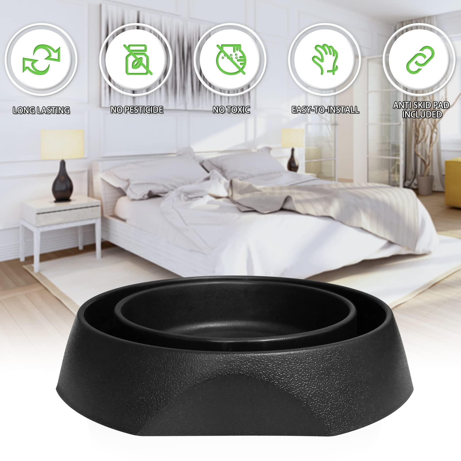 Bed Bug Interceptors with Anti-Skid Pads - Bed Bug Traps & Detectors for Bed Legs (4-Pack, Black) | Prevent Bed Bug Infestations in Homes, Hotels & Dorm Rooms