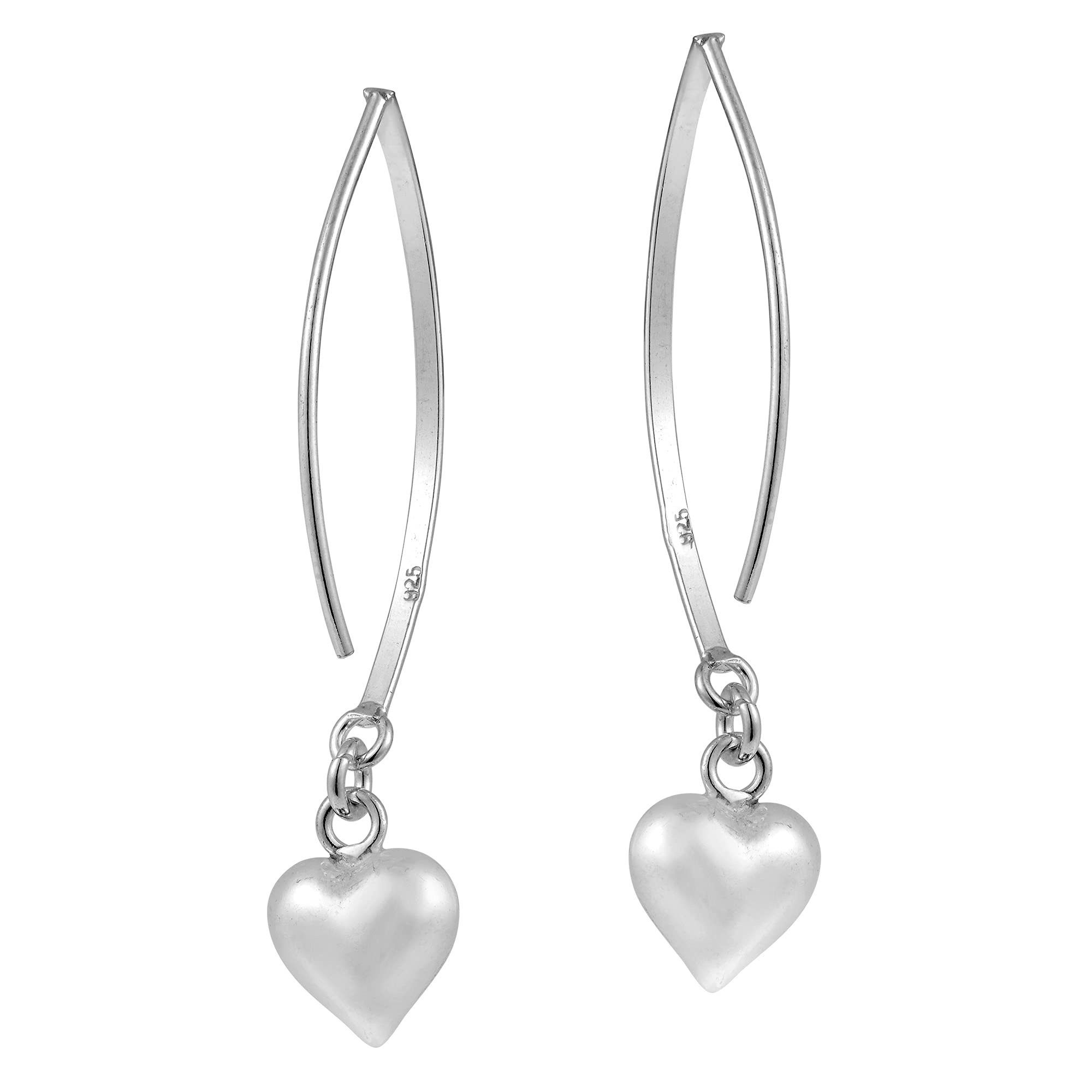 AeraVida Sweet Romance Hearts Charm .925 Sterling Silver Slide Through Hook Earrings for Women | Elegant Heart Shaped Dangle Earrings | Perfect for Valentine's Day, Date Night & Special Occasions