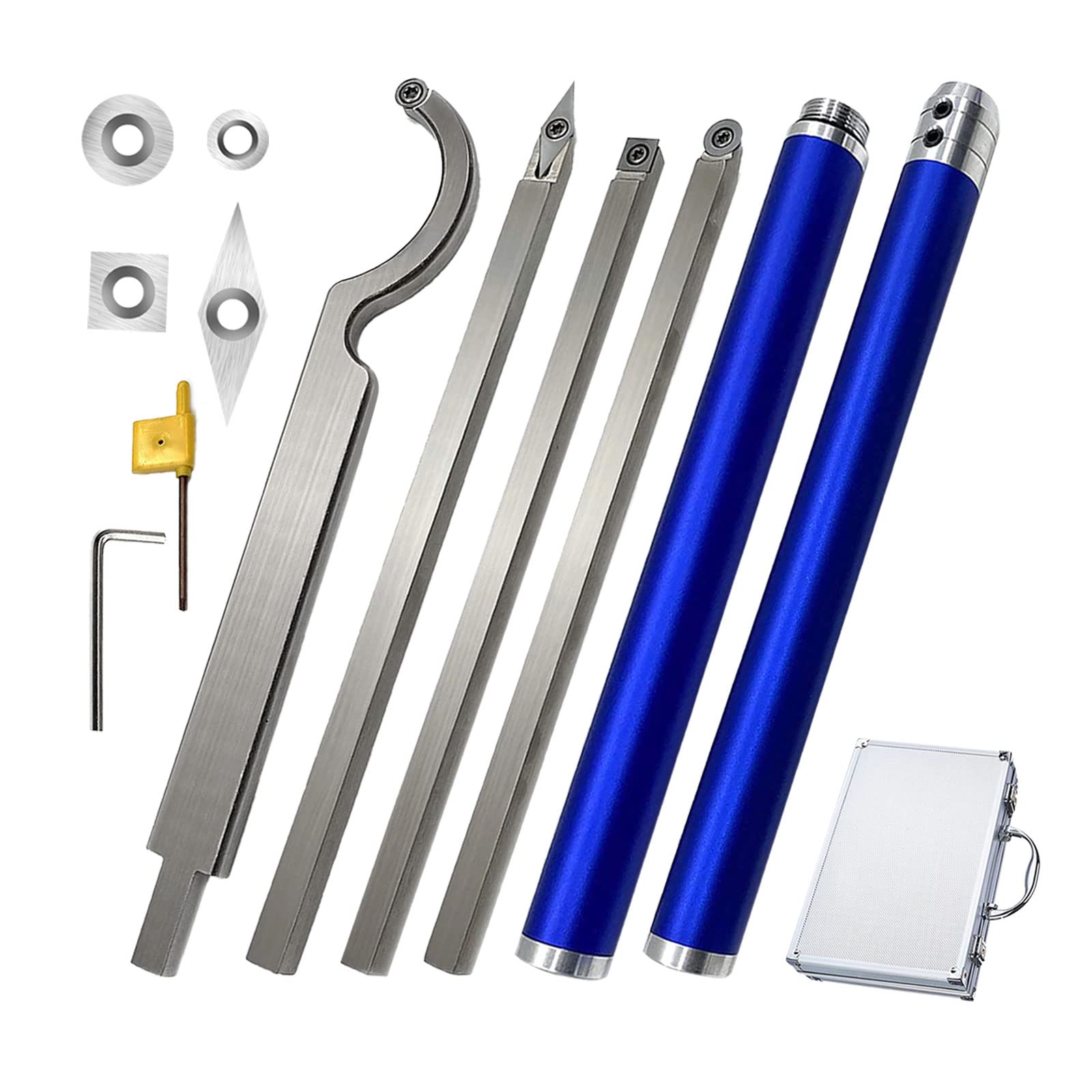 Premium Carbide Wood Lathe Turning Tools Set - 5-Piece Woodturning Kit with Round/Square/Diamond Inserts & Interchangeable Aluminum Alloy Handle (Blue) - Perfect for Bowl Turning, Spindle Work & Furniture Making