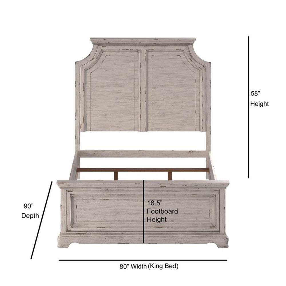 American Woodcrafters Providence Antique White Wood King Panel Bed Frame - Solid Wood Bedroom Furniture for Master Suite & Guest Room Decor
