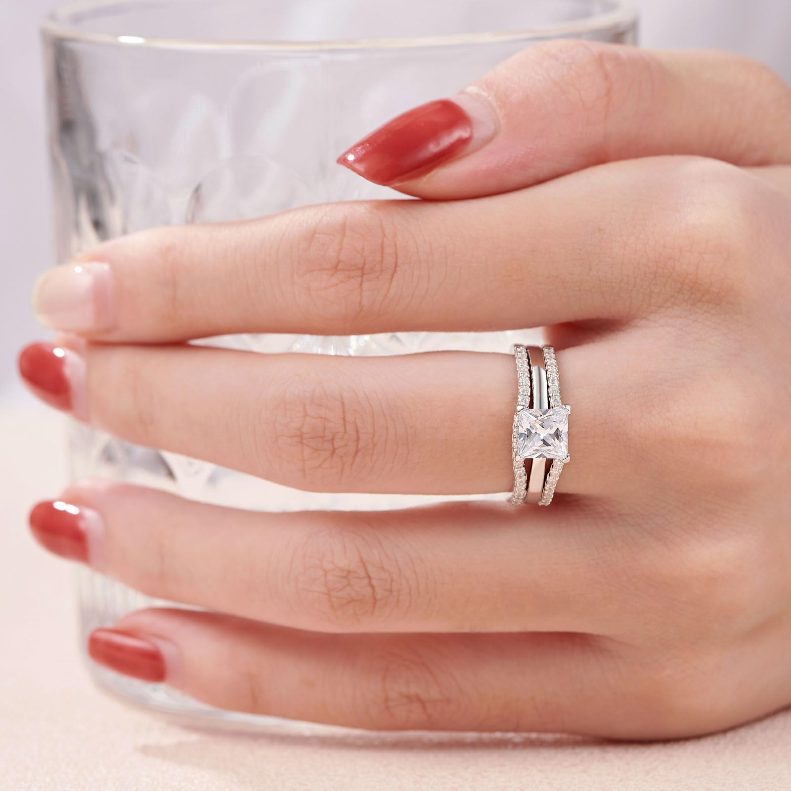 SHELOVES Solitaire Princess CZ Engagement Ring Set with Wedding Band & Guard Ring Enhancers - Sterling Silver Size 5-12 - Perfect for Proposals, Anniversaries & Bridal Jewelry