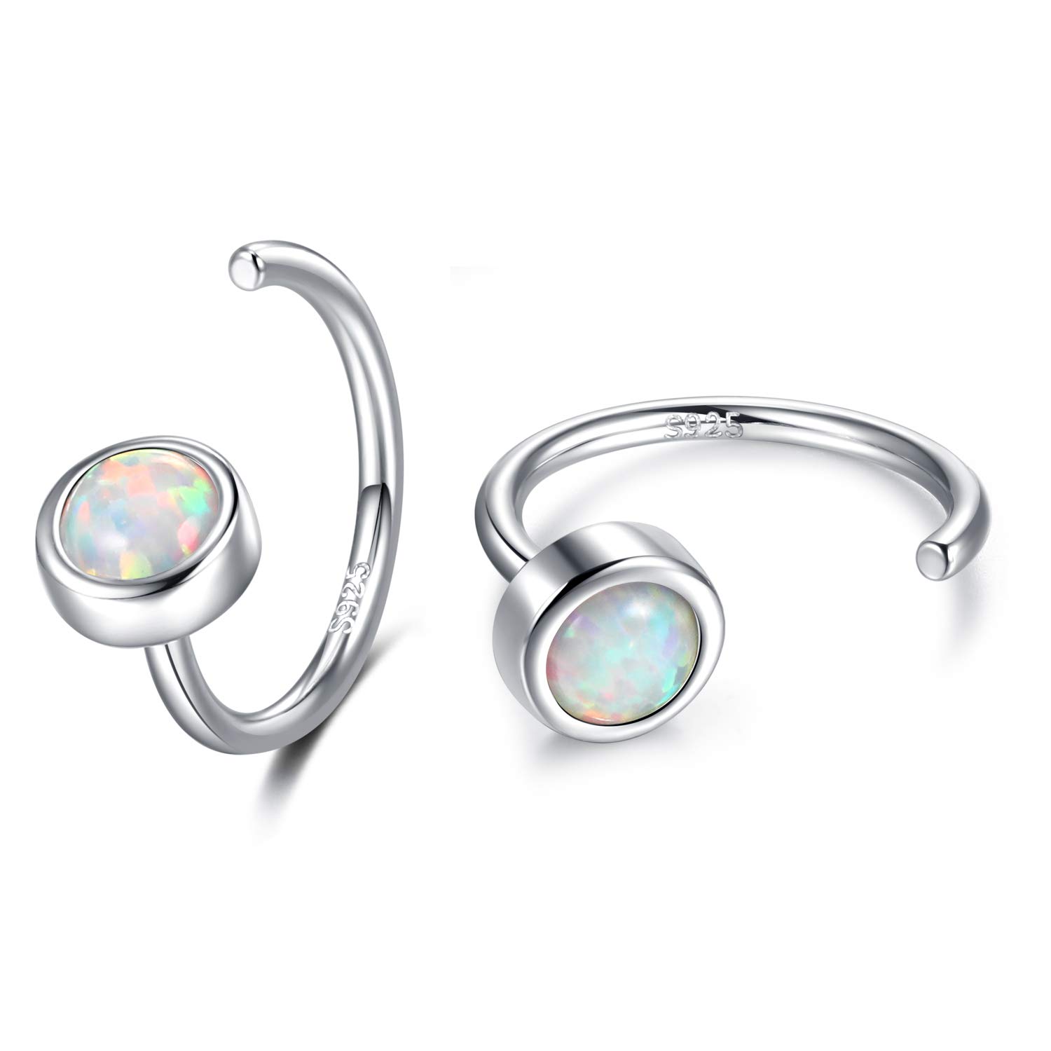 925 Sterling Silver Dainty Hug Hoop Earrings with Synthetic Fire Opal/Turquoise/Moonstone/CZ - Chic & Artsy Tiny Huggie Hoops for Women | Everyday Wear, Gift, Party & Office Jewelry