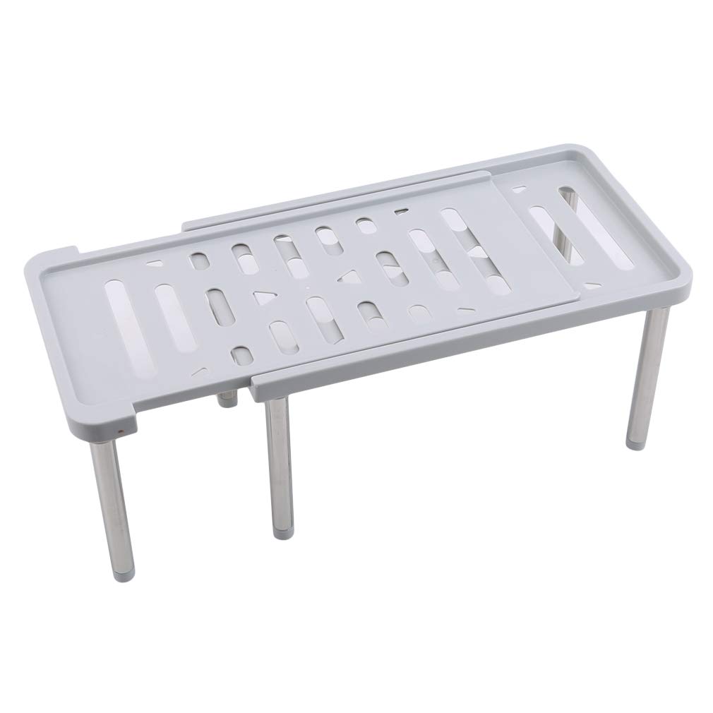 Expandable Stackable Kitchen Cabinet Shelf Organizer - Space Saving Layered Storage for Pantry, Bathroom & Closet (Gray)