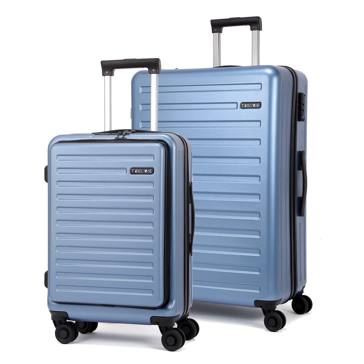 20/28 Inch Lightweight ABS+PC Hardshell Luggage Set with TSA Lock & Silent Spinner Wheels - 2-Piece Carry On Suitcase with Front Laptop Pocket (Ice Blue) - Perfect for Business Travel, Weekend Getaways & Airplane Carry-On