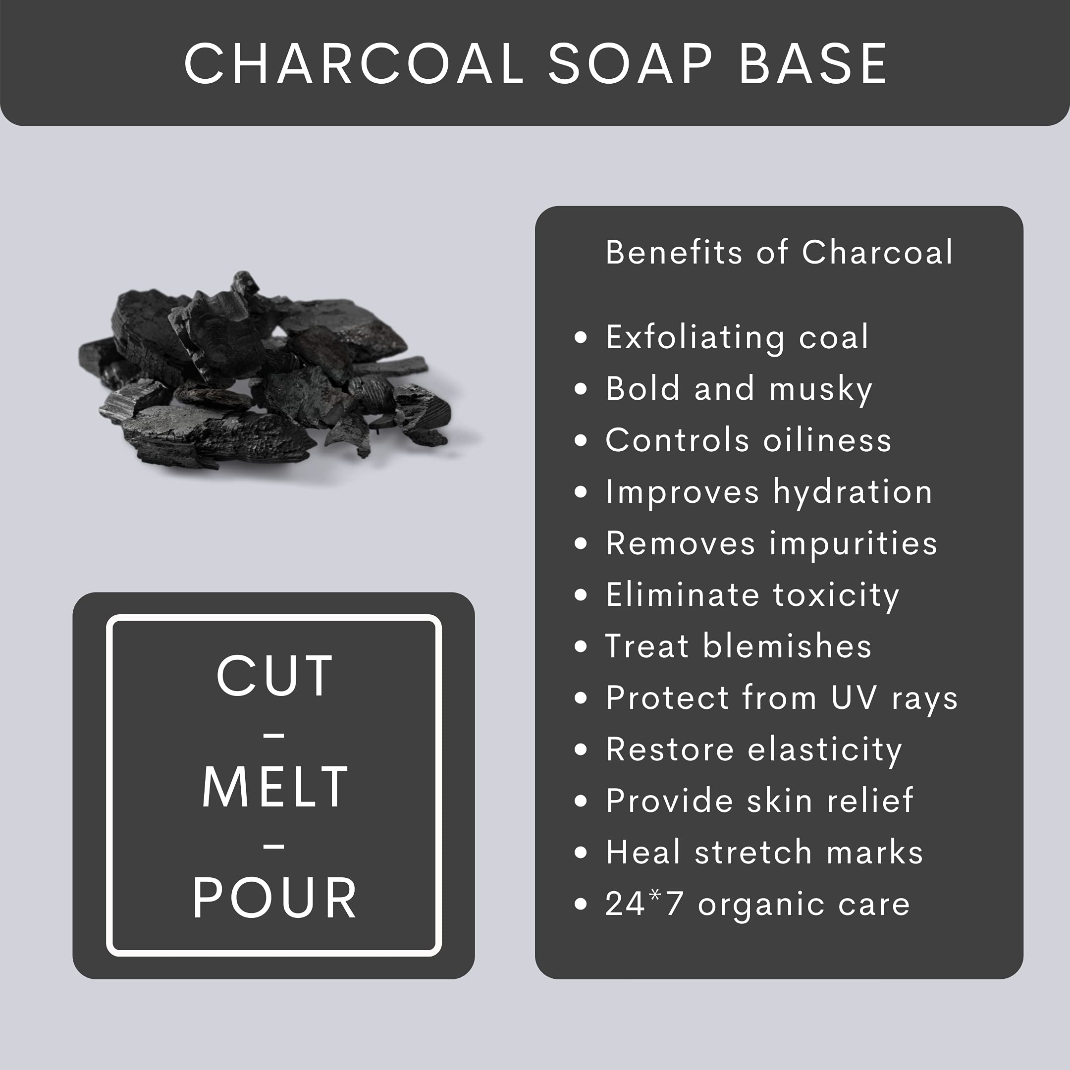 VEDANUM Charcoal Soap Base with Exfoliating Luxury - 1 KG Sulfate & Paraben Free Melt and Pour Soap Base for Handmade Soap Making, Skincare & Spa Treatments