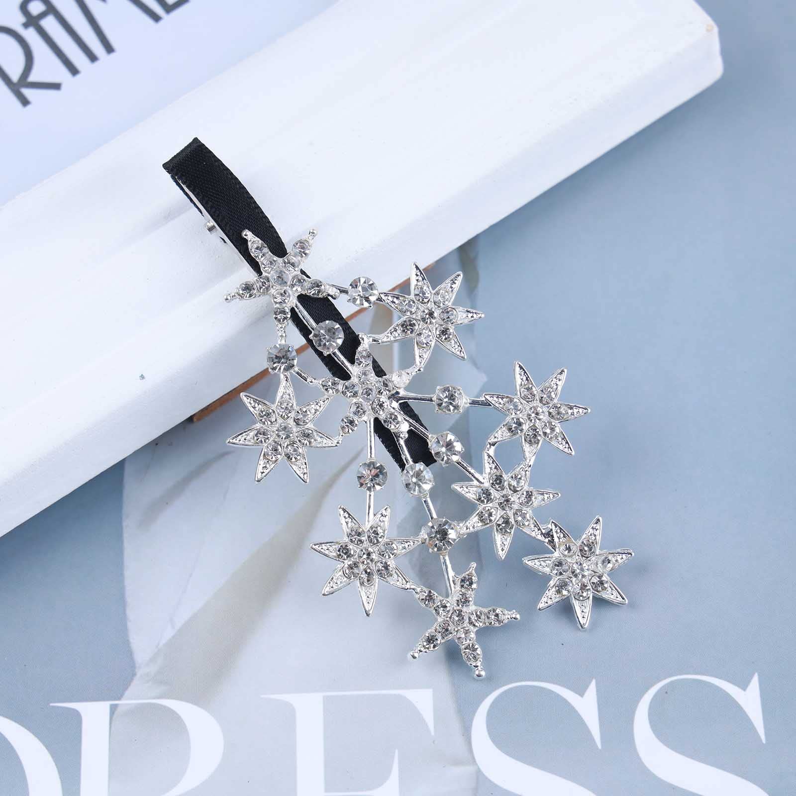 Dervivea Boho Sparkly Crystal Star Hair Clip - Silver Rhinestone Hair Barrette with CZ Cluster for Women & Girls - Perfect for Weddings, Parties & Everyday Glam Accessories