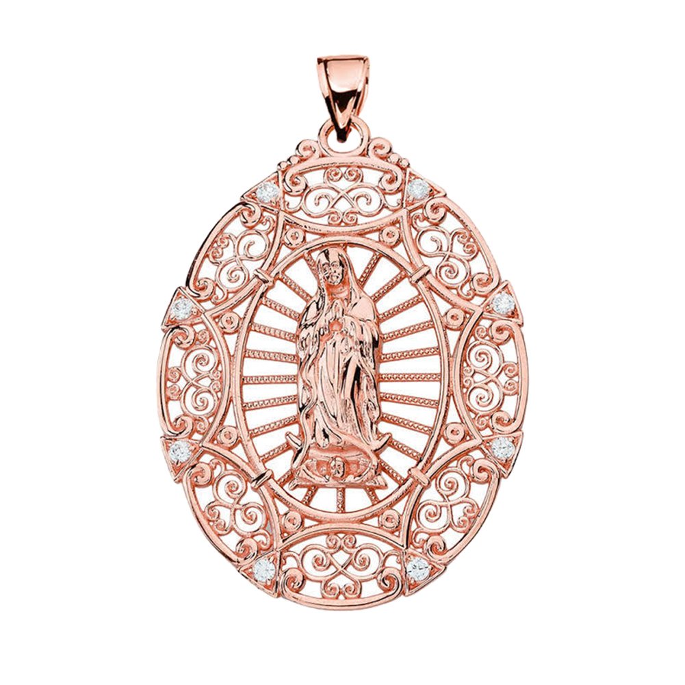 10K Rose Gold Diamond Our Lady of Guadalupe Pendant Necklace - Elegant Religious Jewelry for Women, Perfect for Gifts, Church, and Special Occasions