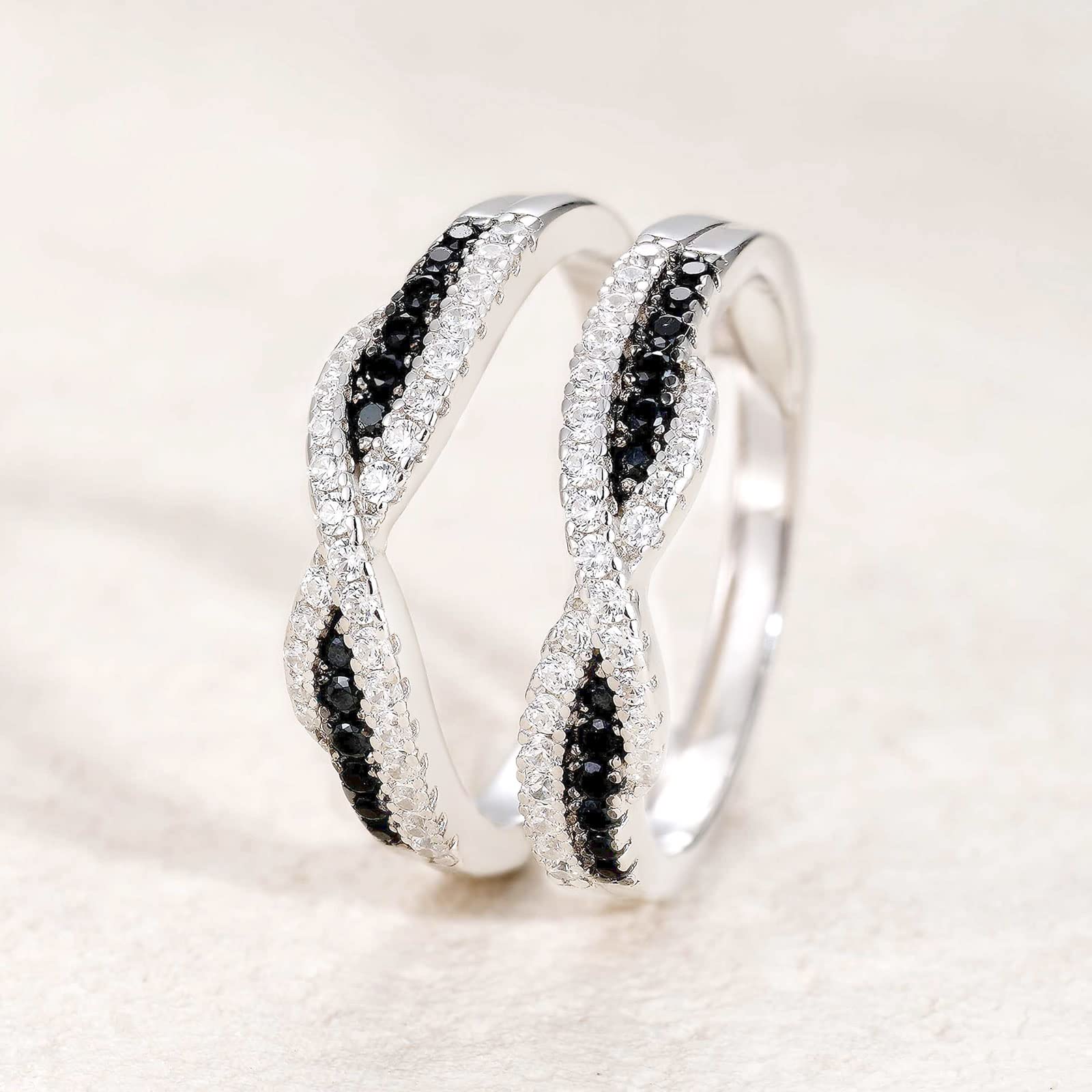 SHELOVES Black & White Cubic Zirconia Ring Enhancer for Engagement Rings - 925 Sterling Silver Wedding Band (Sizes 5-10) - Perfect for Bridal Jewelry, Anniversary Gifts & Special Occasions