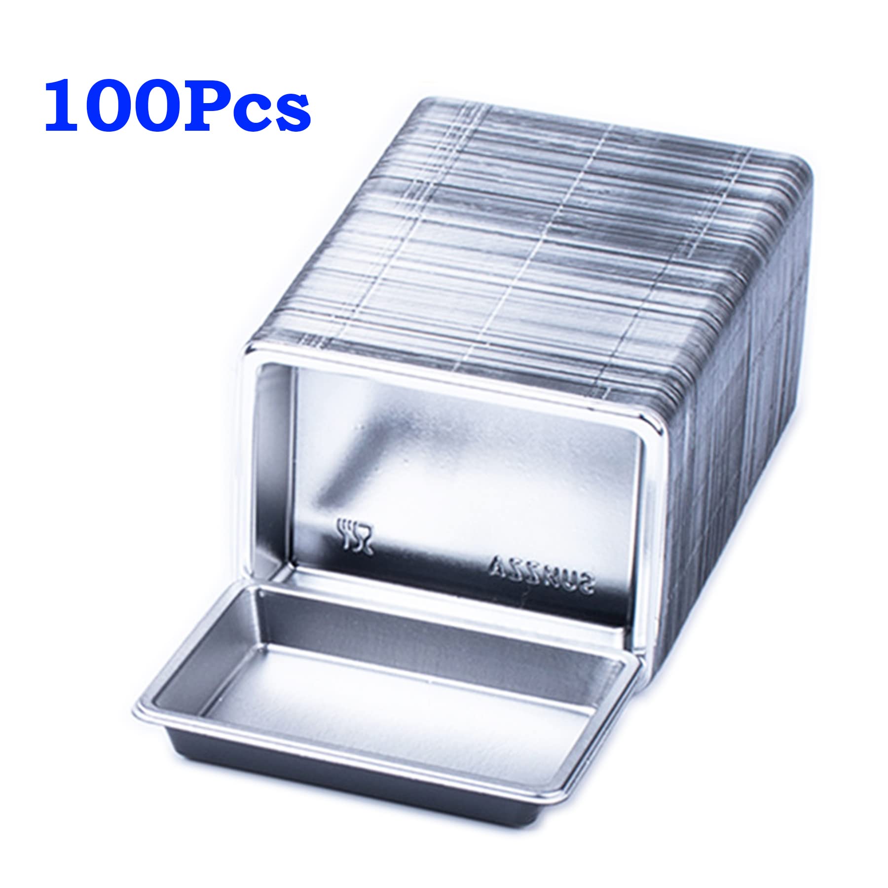 QJFCare 100Pcs Rectangle Disposable Sauce Dishes - Mini Dipping Dessert Plates, Soy Sauce Bowls, Seasoning Dishes for Home, Restaurant & Party Use - Silver (Ideal for Appetizers, Sushi, Condiments & Small Snacks)