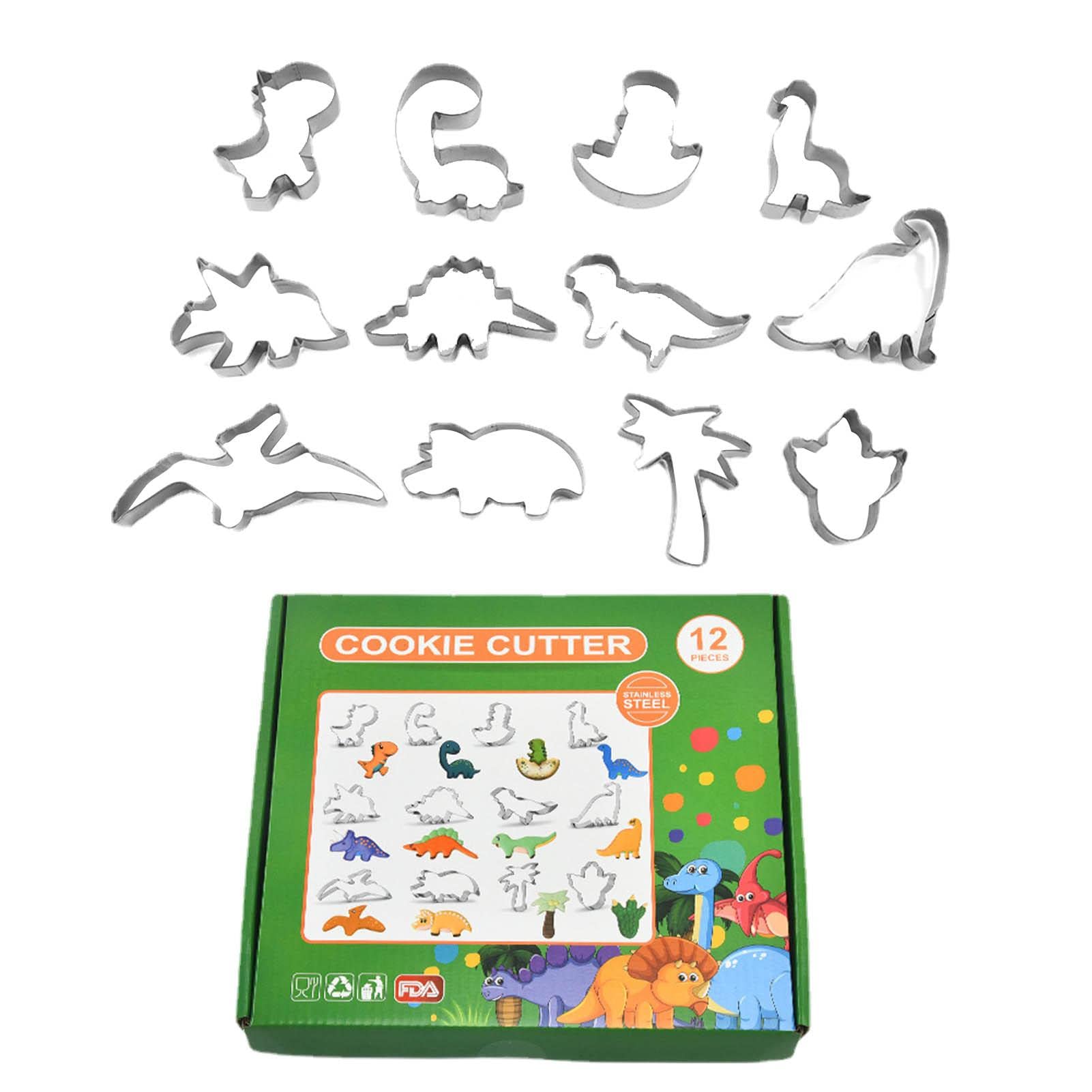 FAMURE 2-Piece Dinosaur Cookie Mold Set - Stainless Steel Baking Molds for Cookies, Bread, Fondant, Sugarcraft & Pastry - Perfect for Kids Birthday Parties, DIY Baking Projects & Holiday Treats