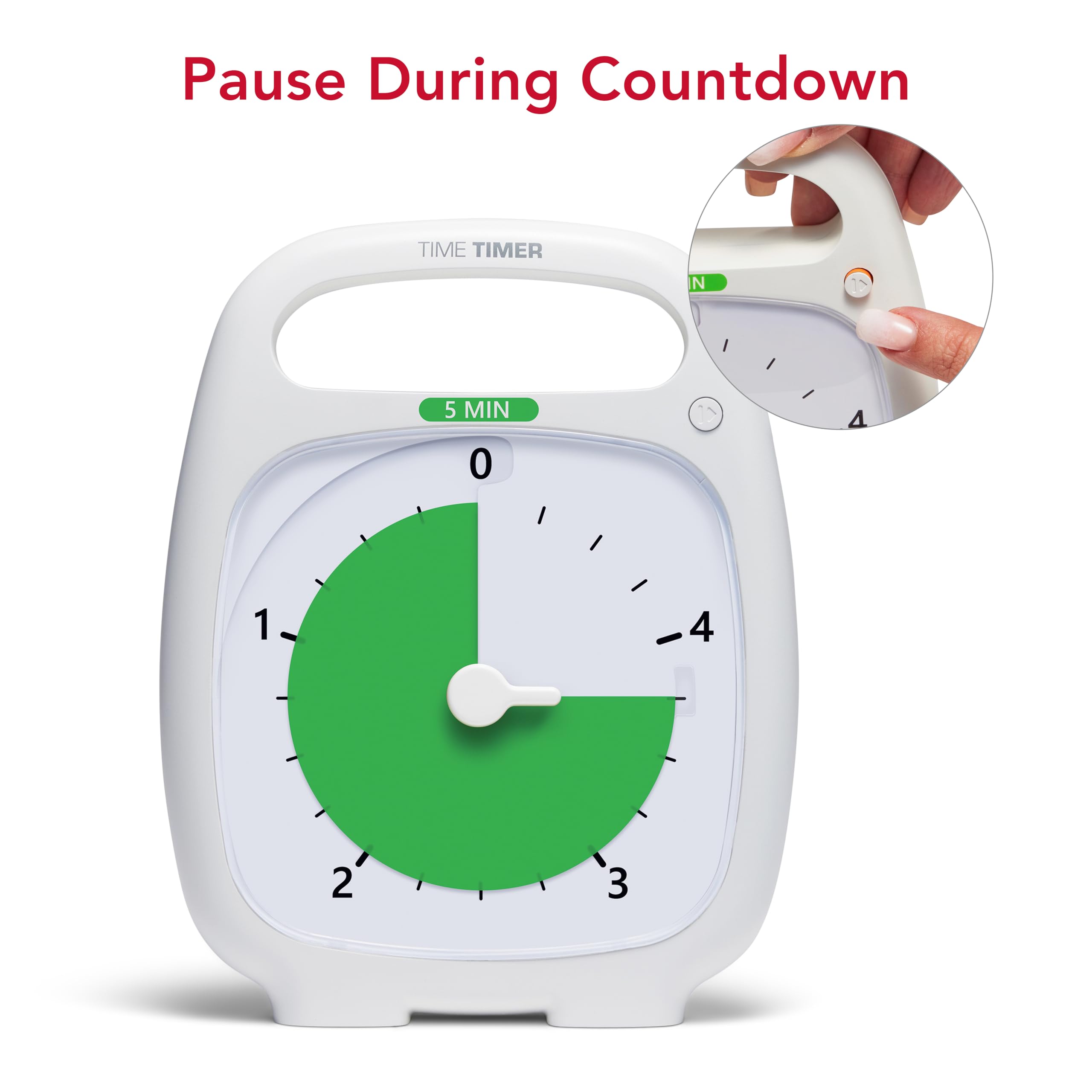 TIME TIMER PLUS 5 Minute Visual Countdown Timer - Silent Operation Desk Clock with Portable Handle for Classroom, Office, Homeschooling & Study | Perfect for Time Management, Productivity & Focus Tasks (White)