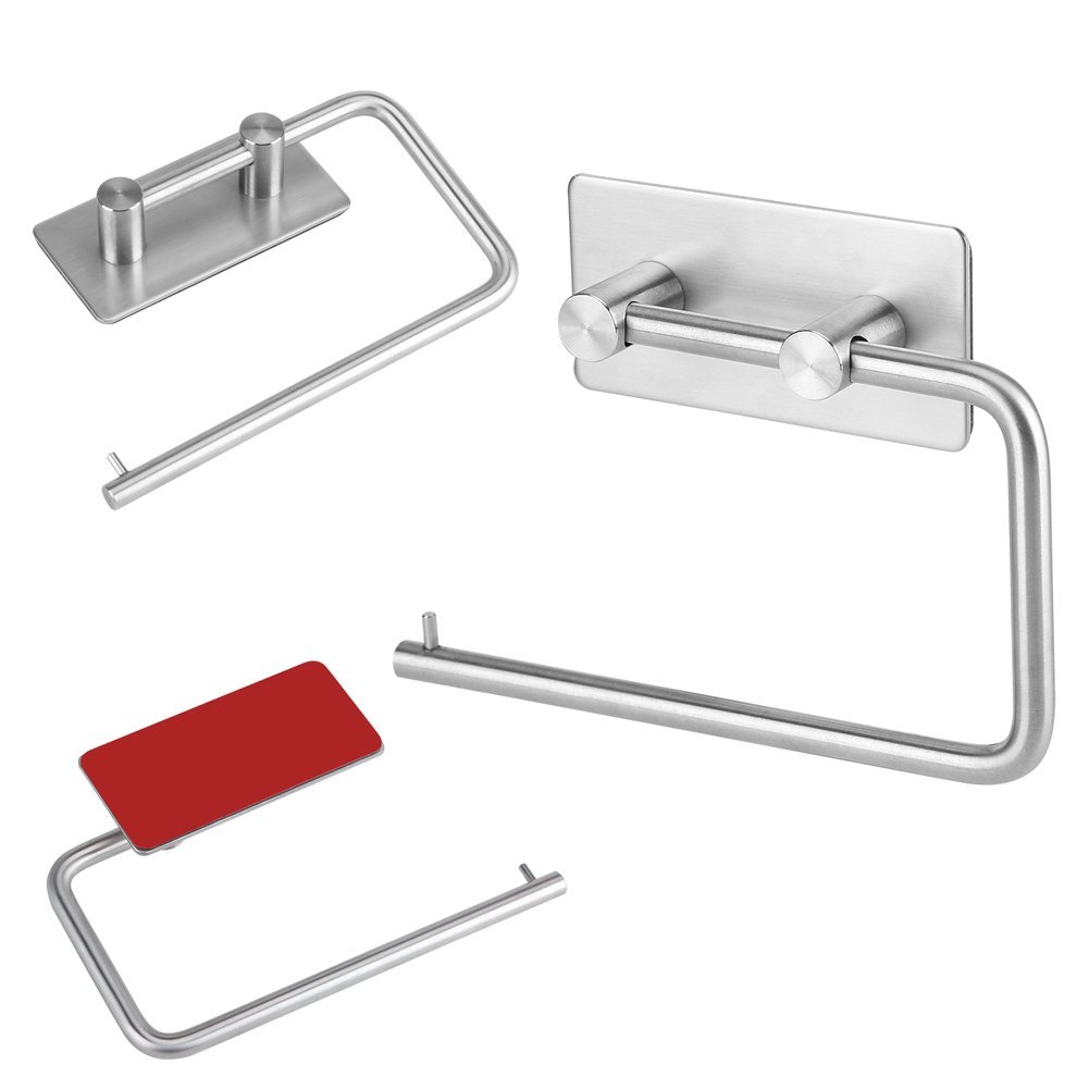Stainless Steel Self-Adhesive Toilet Paper Holder - Wall Mounted Tissue Roll Hanger & Towel Dispenser for Bathroom, Kitchen, RV, Office (Easy Installation, No Drilling) - Perfect for Small Spaces & Home Organization