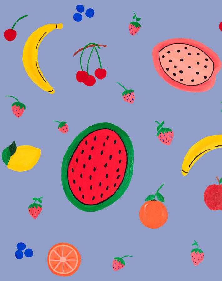 Fruit Punch Wallpaper by Carly Beck - Periwinkle Floral Peel and Stick Wallpaper for Bedroom, Nursery, or Home Office Decor