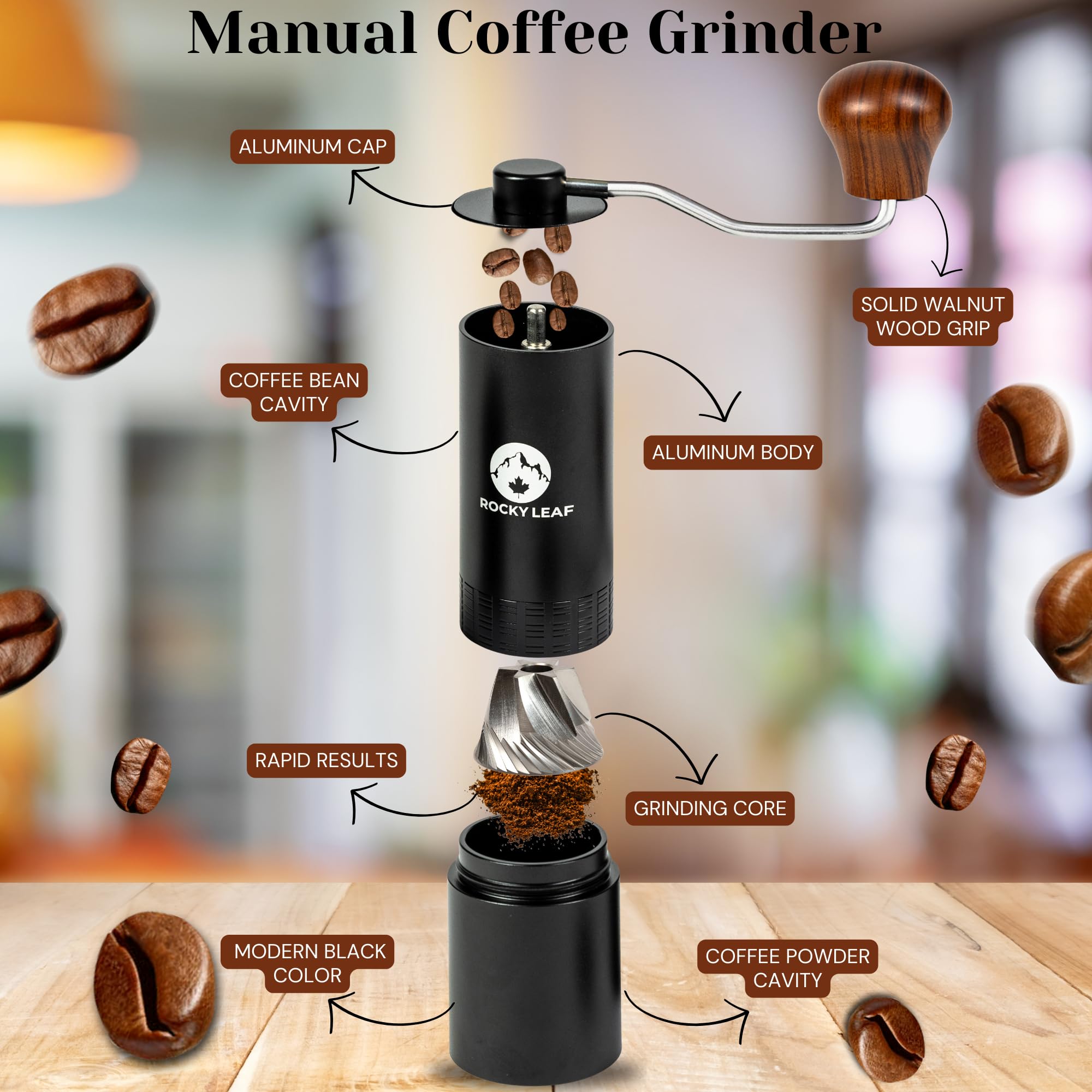 Premium Manual Coffee Grinder - Adjustable Stainless Steel Burr Mill with 25g Capacity for Espresso, French Press & Drip Coffee | Perfect for Home, Office & Travel | Includes Cleaning Brush