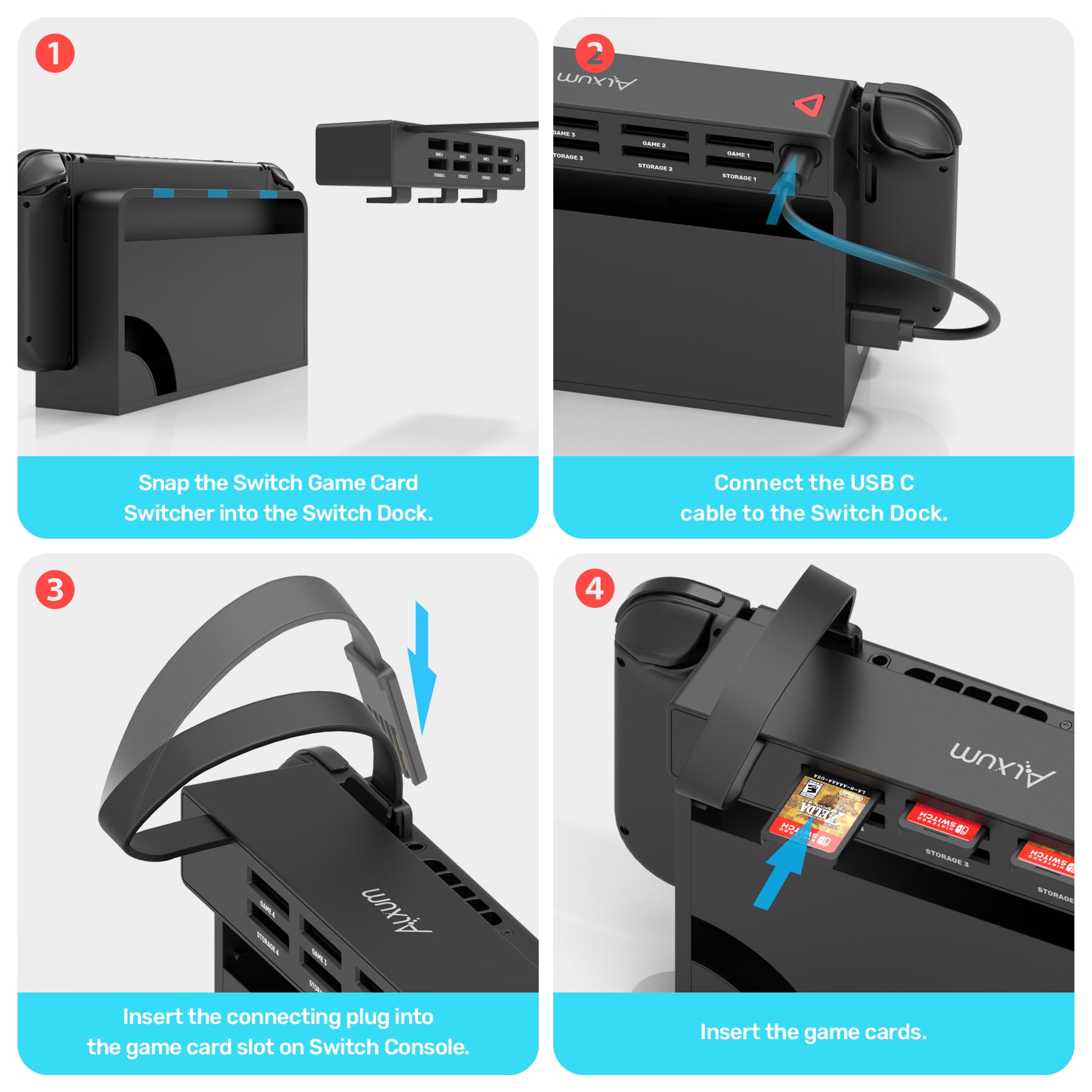 8-in-1 Nintendo Switch Game Card Reader & Holder - Compatible with Switch/Switch OLED - Quick Identification Multi-Game Switcher (4 Game Slots + 4 Storage Slots) - Perfect for Travel, Gaming Parties & Organized Storage