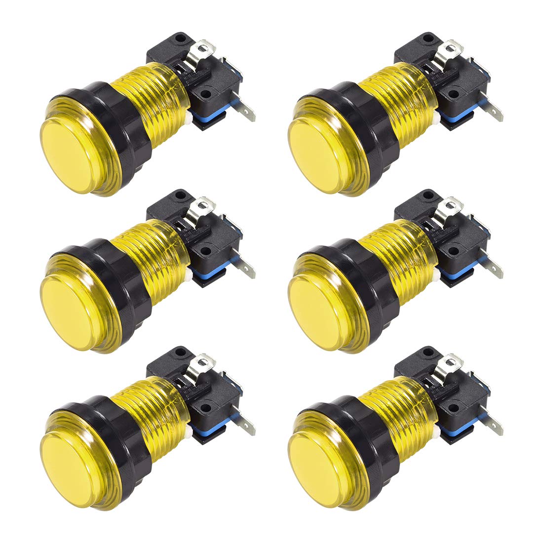 uxcell 33.5mm Round 12V LED Illuminated Arcade Push Button Switch with Micro Switch - Yellow (6 Pack) for Video Games, DIY Arcade Machines & Home Gaming Consoles