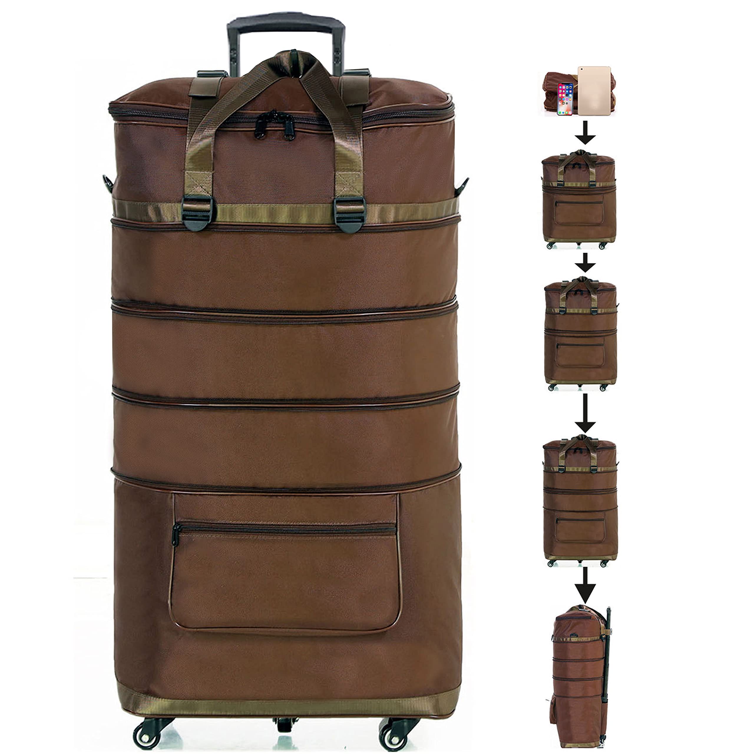 ELDA Expandable Foldable Suitcase Luggage with Wheels - Large Capacity Duffle Bag for Travel, Men & Women, Spinner Trolley & Universal Wheel - Perfect for Air Travel, Business Trips & Vacation Packing