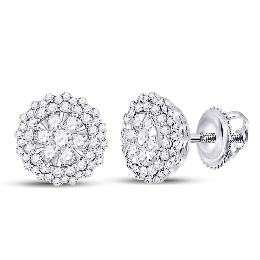 14K White Gold Diamond Halo Earrings 1 Carat Total Weight - Elegant Stud Earrings for Women, Perfect for Weddings, Anniversaries & Special Occasions