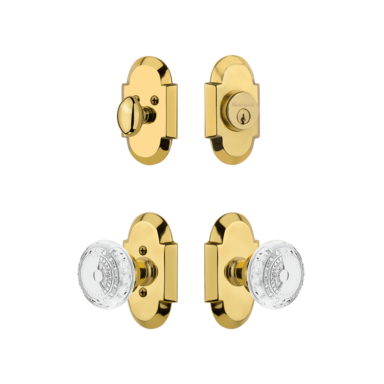 Polished Brass Cottage Entry Set with Crystal Meadows Knob - Elegant Door Hardware for Farmhouse, Victorian & Traditional Home Styles