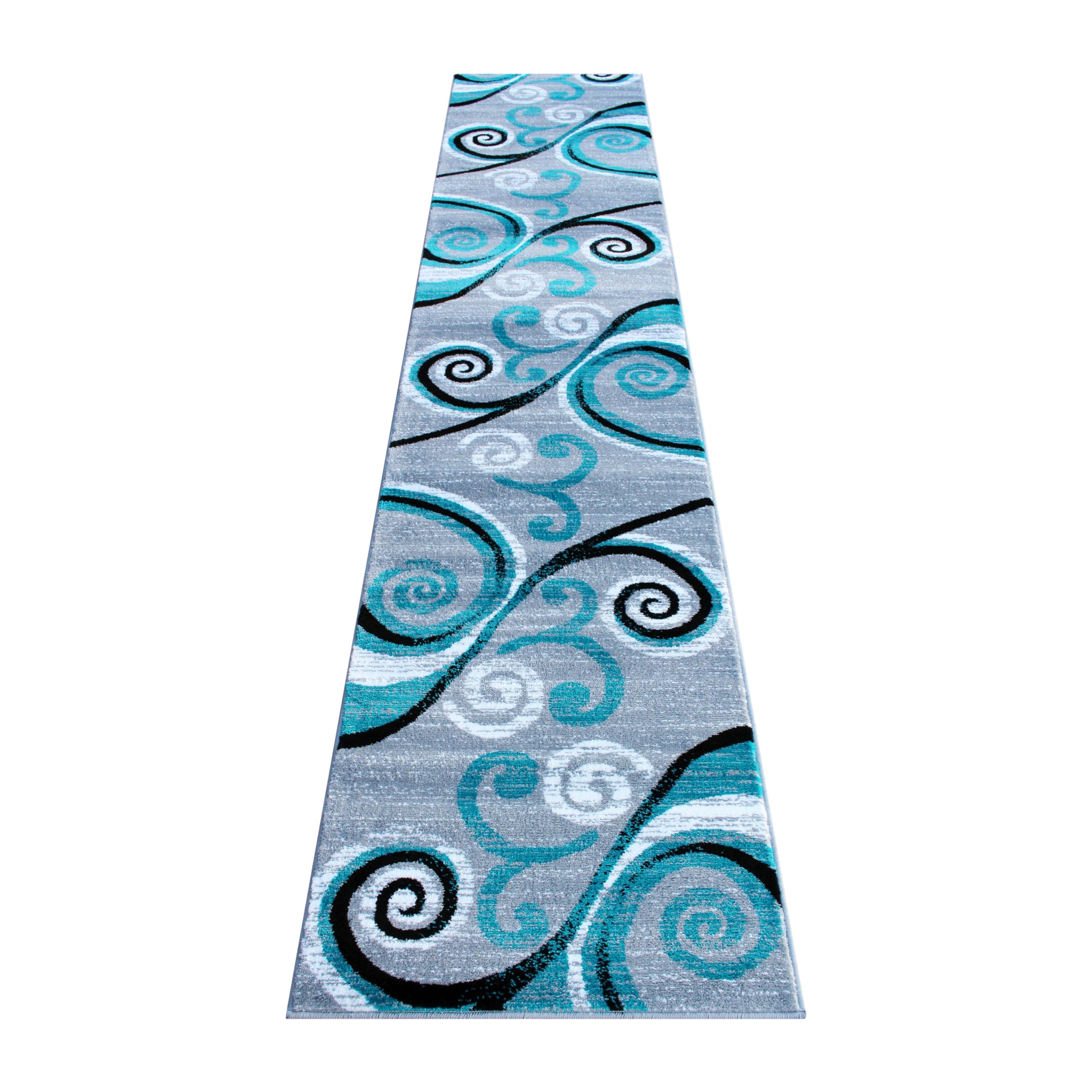 Emma & Oliver Olefin Accent Rug - Turquoise Scraped Swirl Pattern 2x11 - Plush Pile, Jute Backing - Stain & Moisture Resistant - Easy Maintenance - Perfect for Living Room, Bedroom, or Office Decor