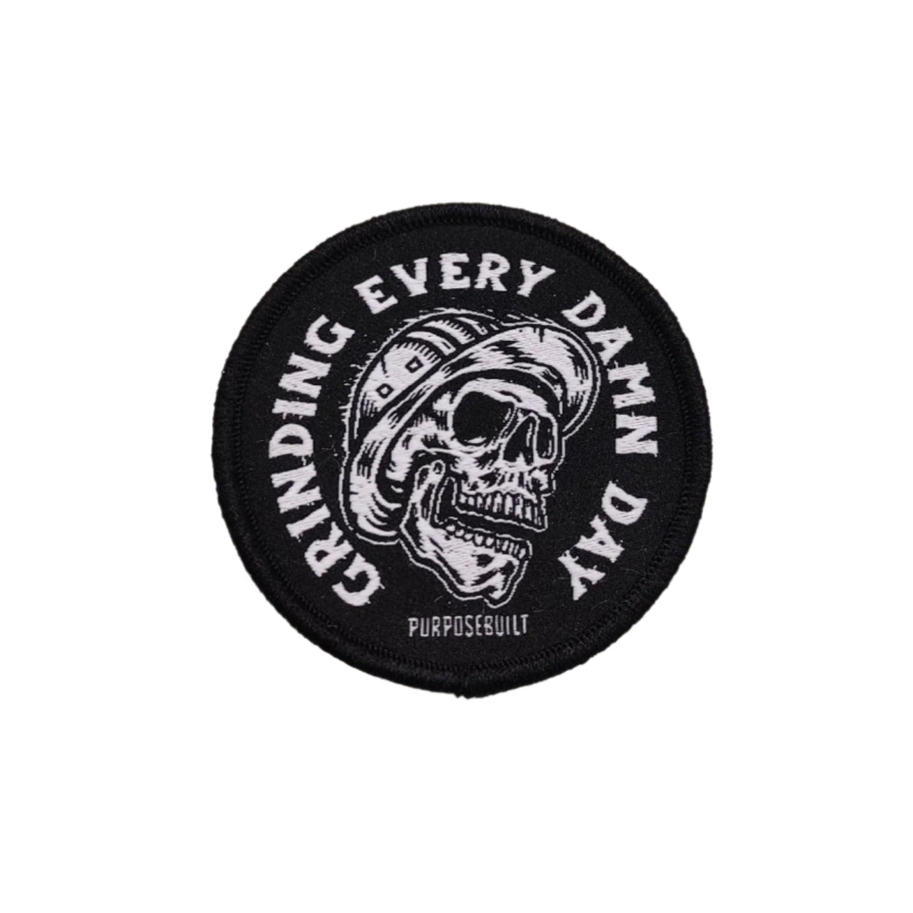 Grinding Every Damn Day Woven Patch 2.5 x 2.5 - Iron On Embroidered Badge for Jackets, Backpacks & DIY Crafts - Perfect for Bikers, Skaters & Streetwear Fans
