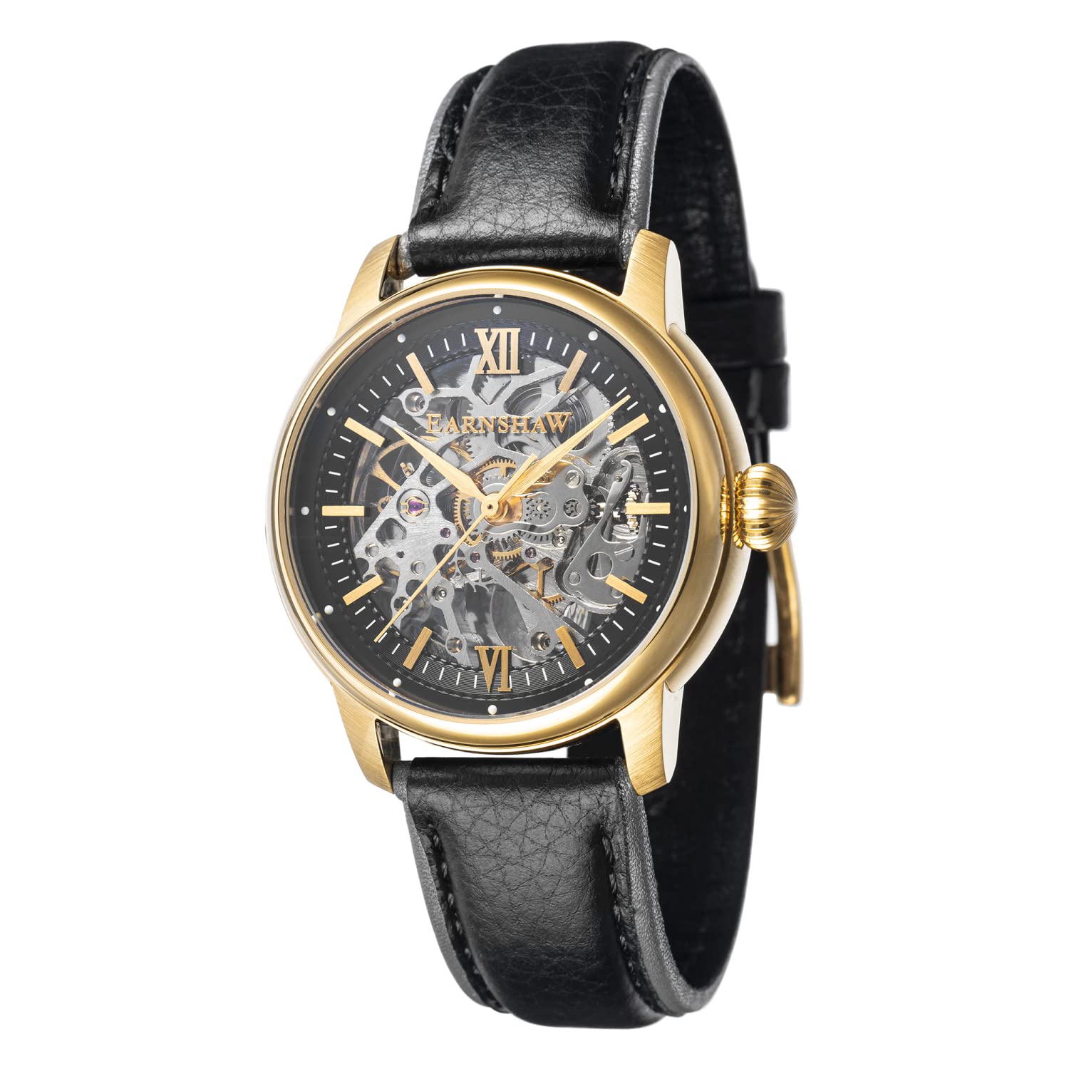 Thomas Earnshaw Men's 40mm Cornwall Skeleton Automatic Watch with Genuine Leather Strap ES-8110 - Luxury Skeleton Dial Dress Watch for Business, Formal Events & Gifts
