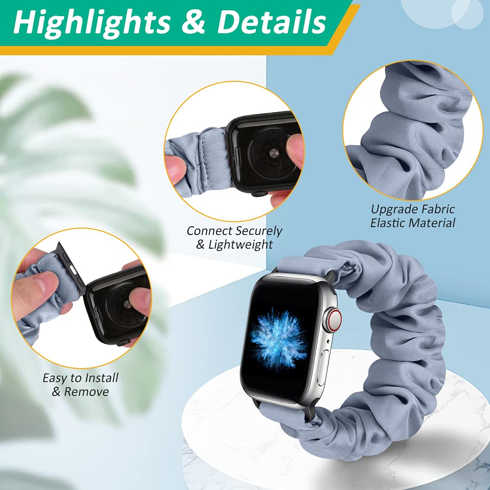 Tiptops 3 Pack Apple Watch Bands 38mm-49mm - Soft Fabric Scrunchies Wristbands for Women, Compatible with iWatch Ultra 2, Series 10/9/8/7/6/5/4/3/2/1/SE - Stylish Printed Straps for Workout, Office & Everyday Wear