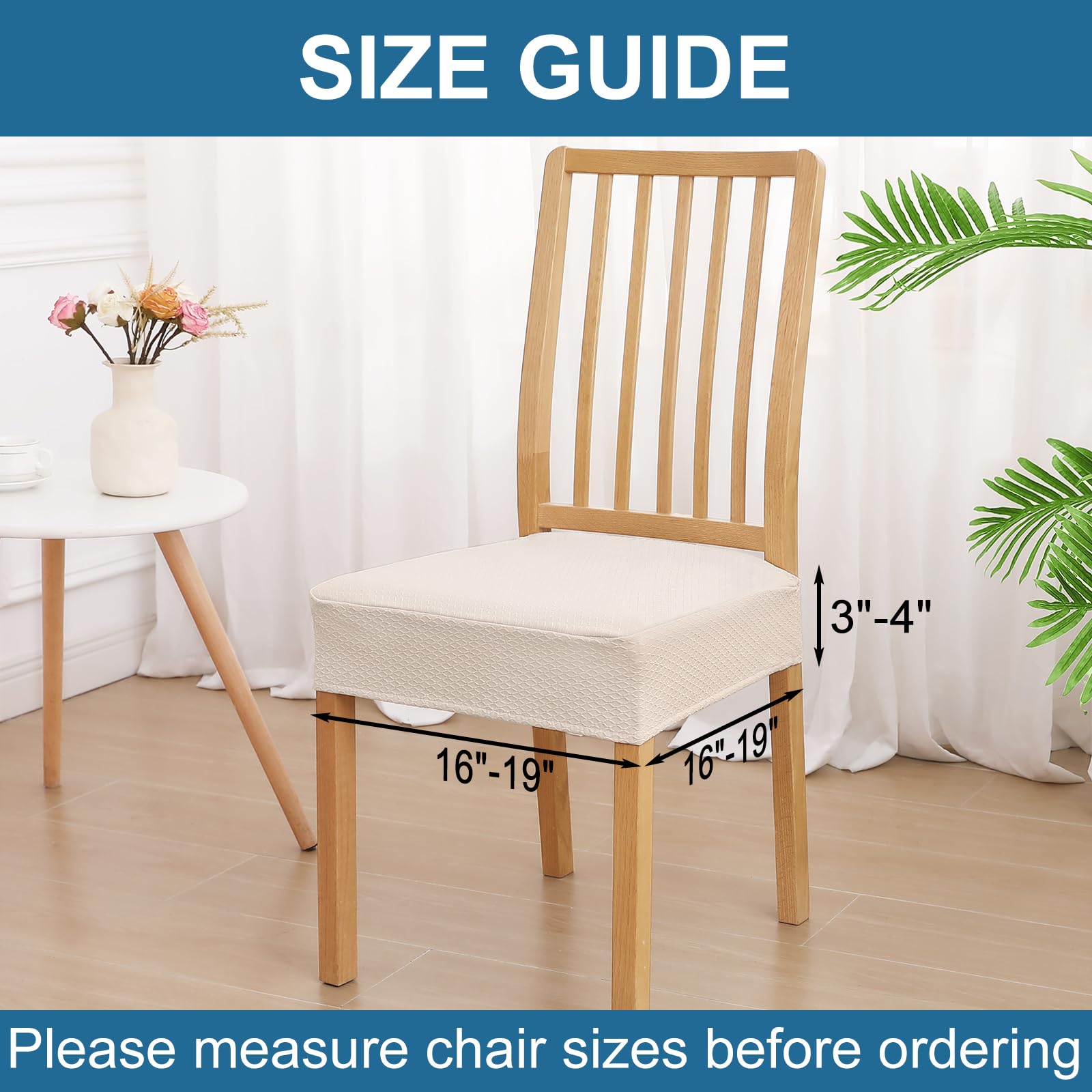 Smiry Waterproof Dining Chair Seat Covers Set of 4 - Stretch Jacquard Washable Slipcovers for Kitchen & Dining Room Chairs (Beige) | Spill Protection & Easy Cleaning for Family Meals & Entertaining