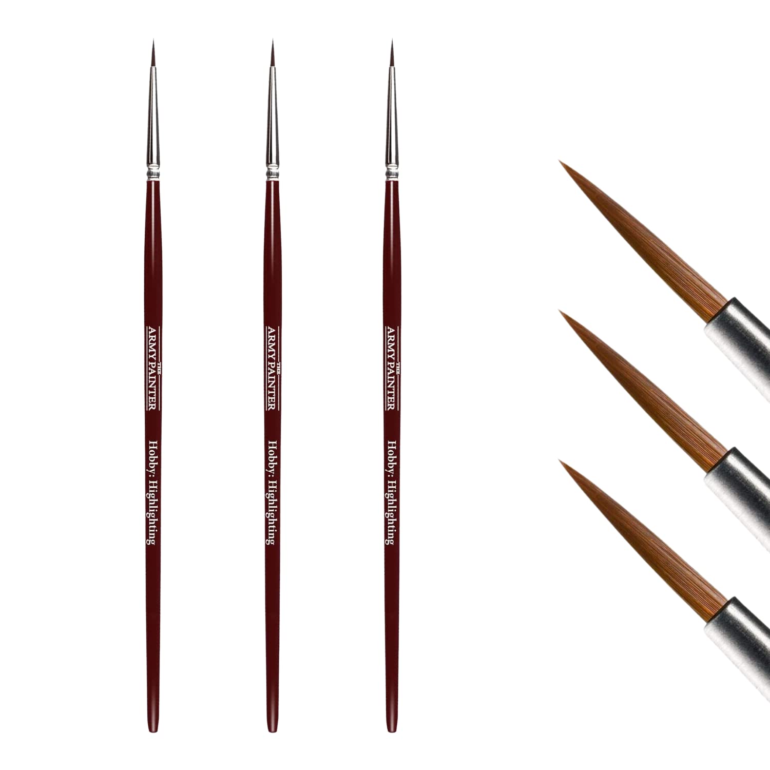 The Army Painter Hobby: 3-Piece Highlighting Brush Set with Synthetic Taklon Hair - Fine Detail, Small & Model Paint Brushes for Miniature Painting, Warhammer & Tabletop Gaming - Perfect for Miniatures, Models & DIY Crafts