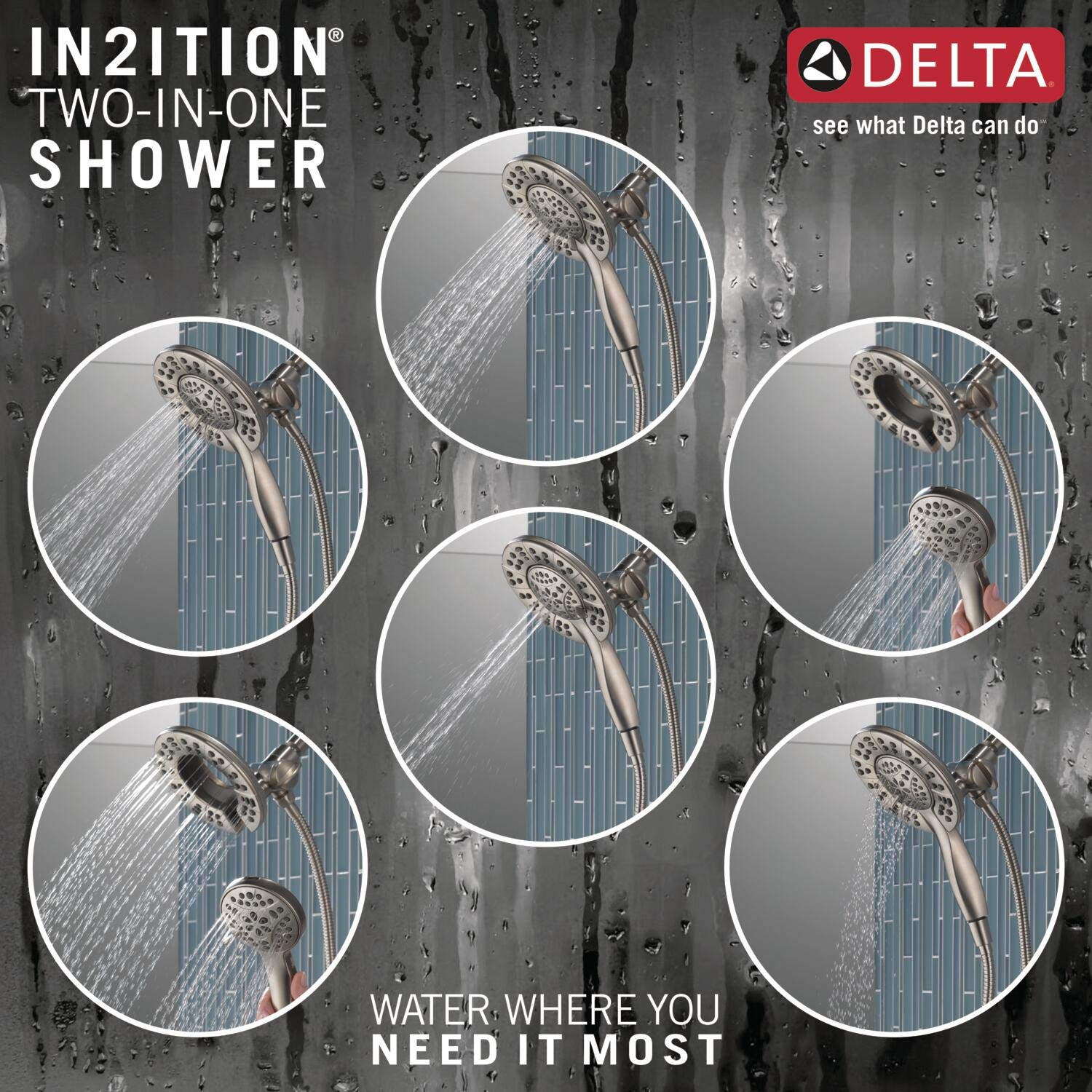 Delta Faucet Linden 17 Series Dual-Function Tub and Shower Trim Kit with 4-Spray In2ition 2-in-1 Handheld Shower Head - Stainless Steel T17493-SS-I (Valve Not Included) - Perfect for Bathroom Renovation & Spa-Like Shower Experience